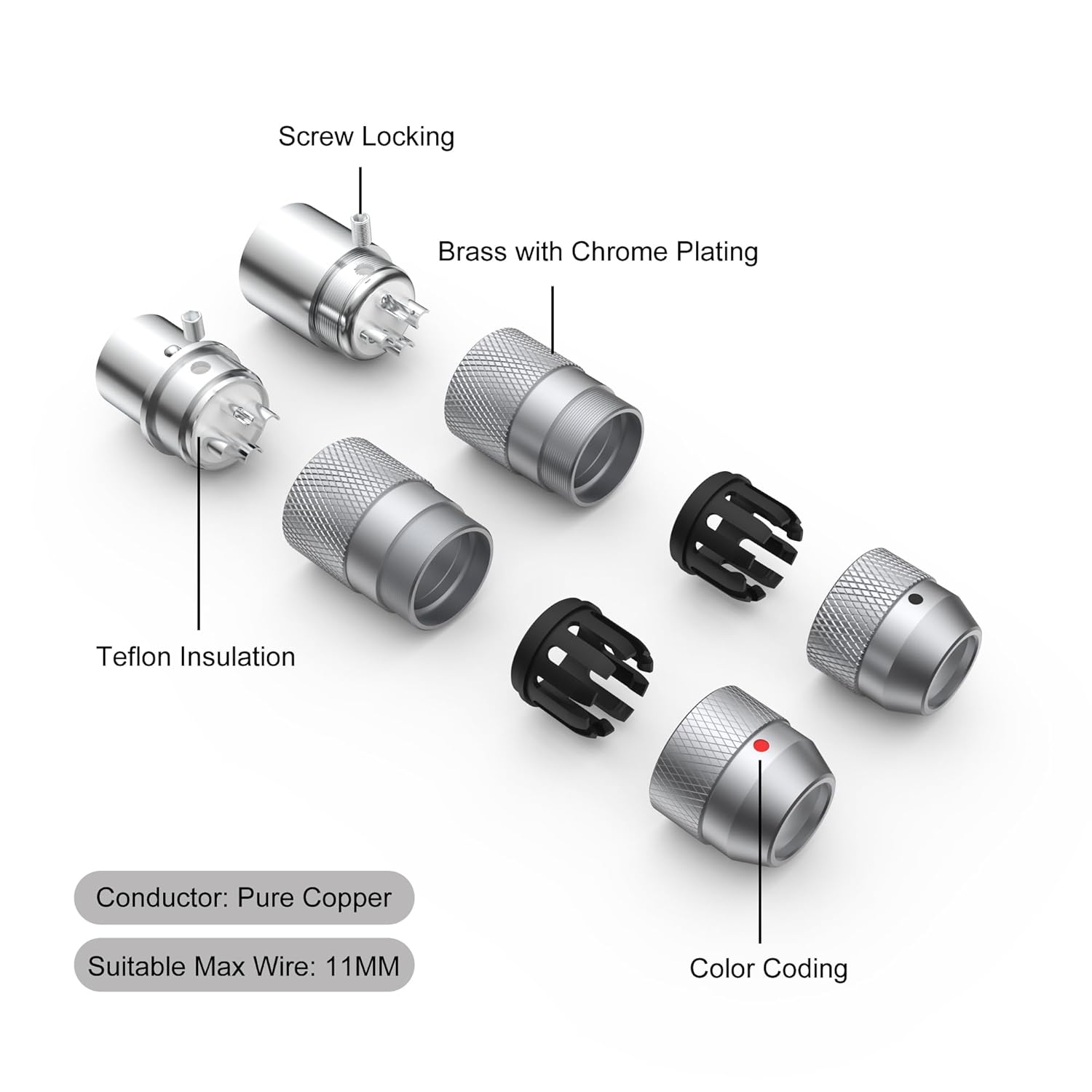 Viborg Hi-End XLR Connectors 3Pins Solder Type Balance Plug, 2 Male and 2 Female Pure Copper Rhodium Plated Terminals for DMX Mic Mixer Amplifier Speaker and Audio Equalizer