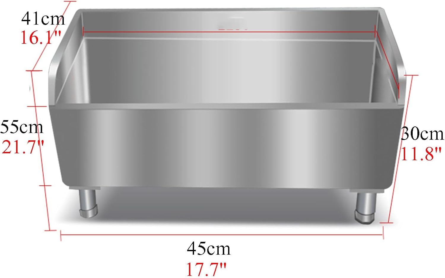 304 Stainless Steel Sink Long Mop Sinks Raised Spillage Backsplash Adjustable Feet Household Padded Pool Double Reinforced Rounded Corners(41x55x45cm/16.1x21.7x17.7)