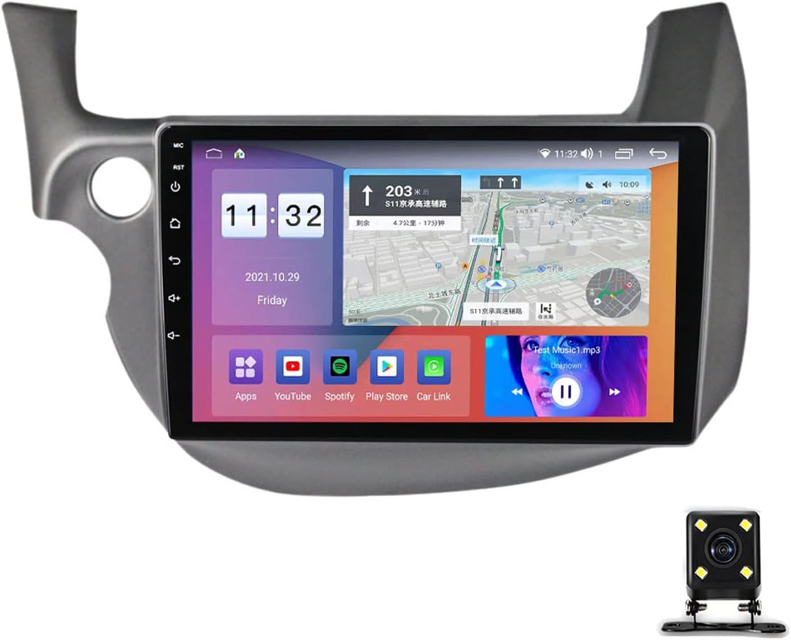 Double Din Car Stereo 9 Inch Car Audio Bluetooth Car Radio in-Dash Navigation Player for Honda Jazz 2 GG/Fit 2 GE 2007-2014 Sat GPS Nav with Backup Camera/Carplay/4G/Wifi/SWC/RDS