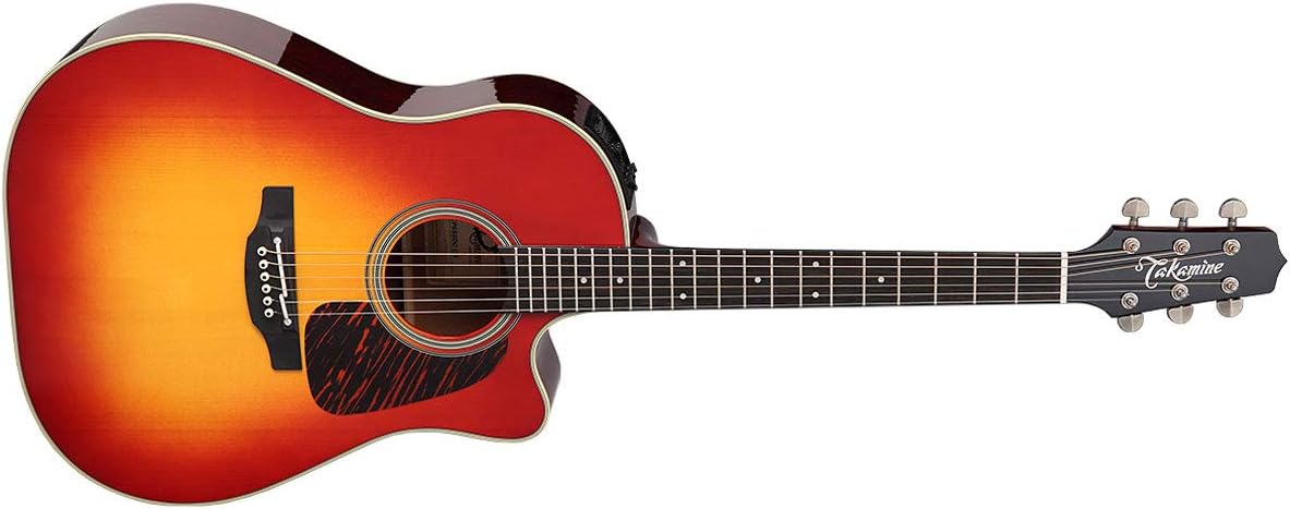 Takamine CP6SSDC 6 Strings Dreadnought Acoustic Guitar with Bold Adirondack Spruce Top and Sapele Back and Sides - Gloss Cherry Sunburst