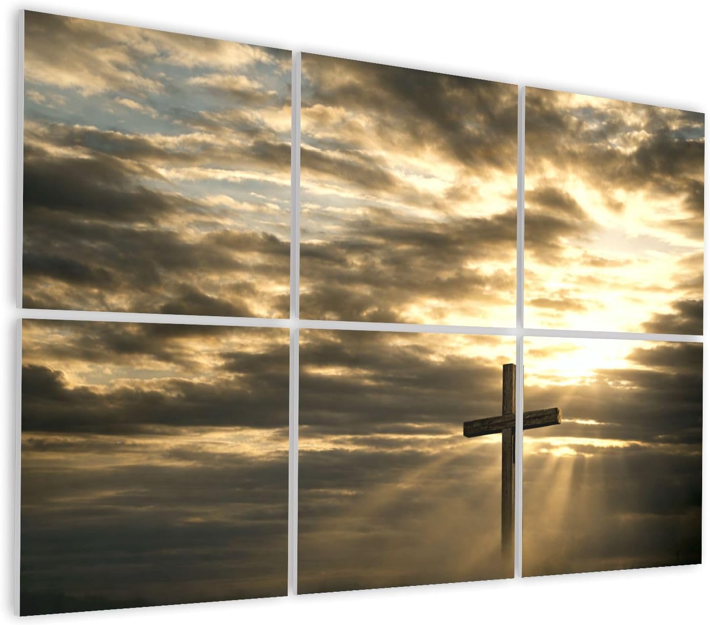 6 Pack Art Acoustic Panels Self Adhesive Cross Dramatic Sky Sun Dark Clouds Decorative Soundproof Wall Panels Sound Absorbing Panel 48