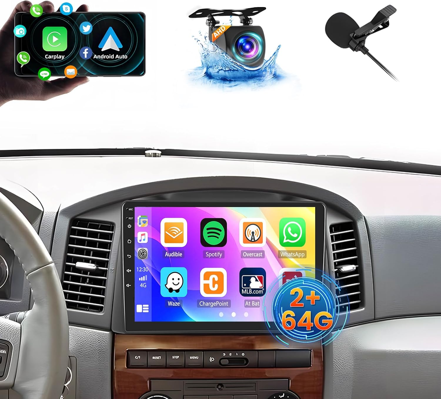 [2+64GB] Android 15 Car Radio for Jeep Grand Cherokee 2005-007 with Wireless CarPlay Android Auto, 10.1 Inch HD Touchscreen Car Stereo with GPS WiFi Bluetooth FM/RDS SWC Backup Camera MIC