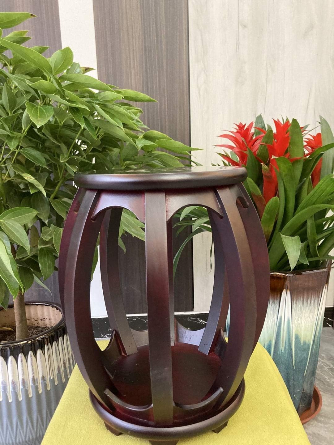 LANDTOM Professional Round Stool of Solid Wood for Guzheng ，Guzheng Red Sandal wood Round stool (RED)