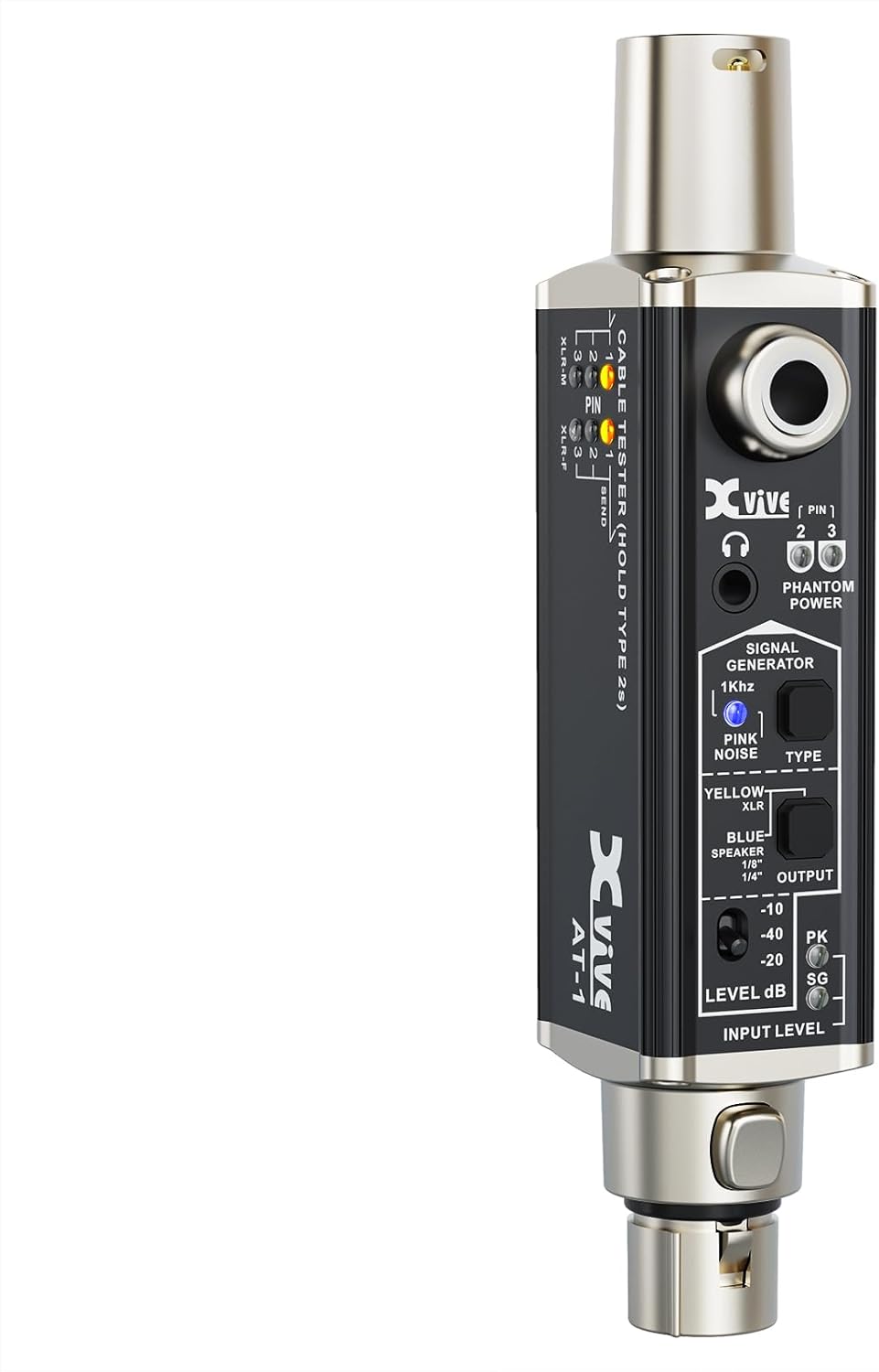 Xvive AT-1 Portable Audio Tester,Signal Generator, XLR Cable Tester, Phantom Power Checker, Input Level Meter & Headphone Monitor, Audio Tool for XLR Cable,PA/IEM System, Mixers, DI Box
