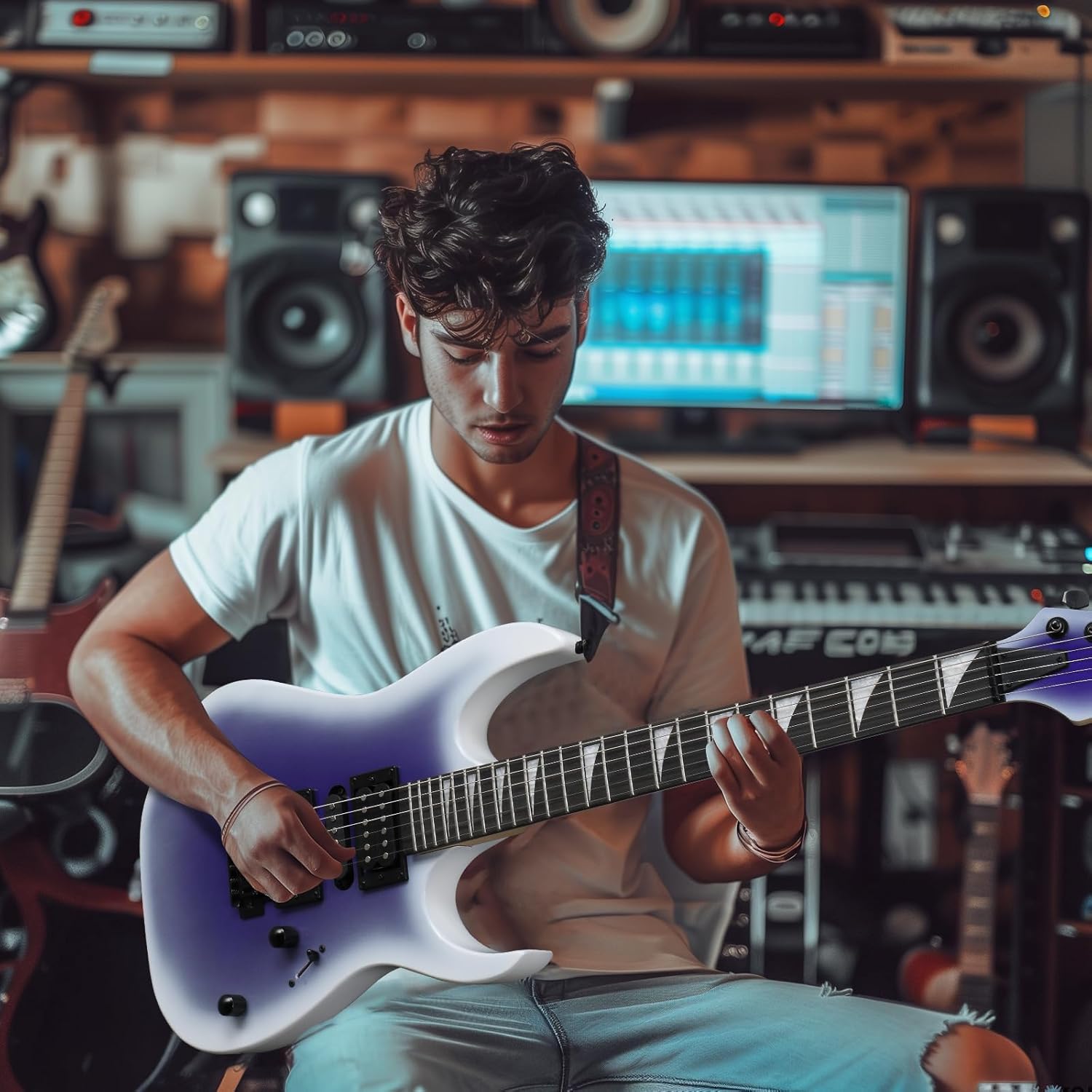 Ktaxon Full-Size Electric Guitar, Solid Body HSH Pickups 170 Guitars Beginner Kit with Gig Bag, Shoulder Strap, Tremolo Arm, Upgrade Cable, Capo All Accessories (Gradient Purple)