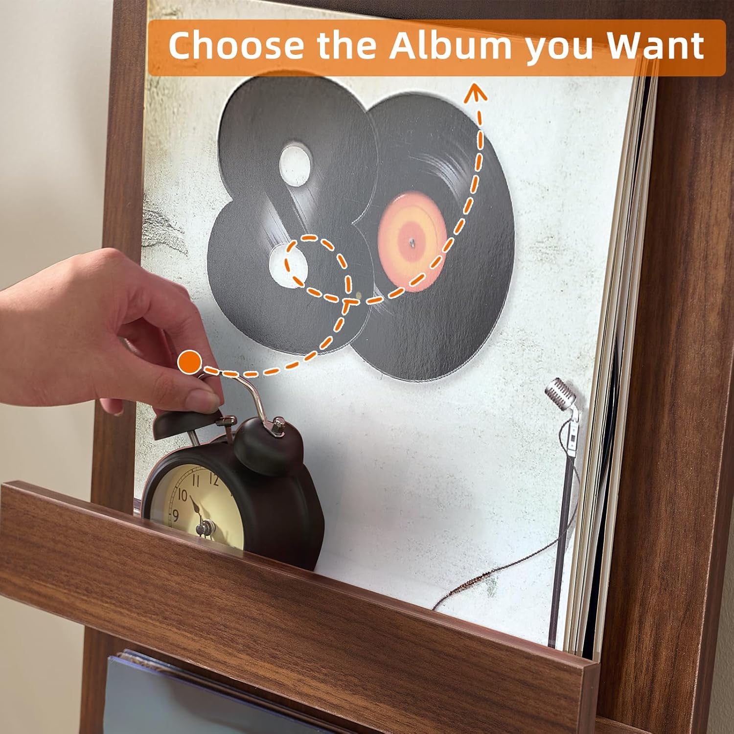 LELELINKY Wall Mount Vinyl Record Holder Set of 2 with 3 Tier Display Area, 47.5'' Tall Record Storage Magazine Holder, Book Shelf Holder Holds Up to 15 Vinyls Albums/CD for Music Room, Living Room