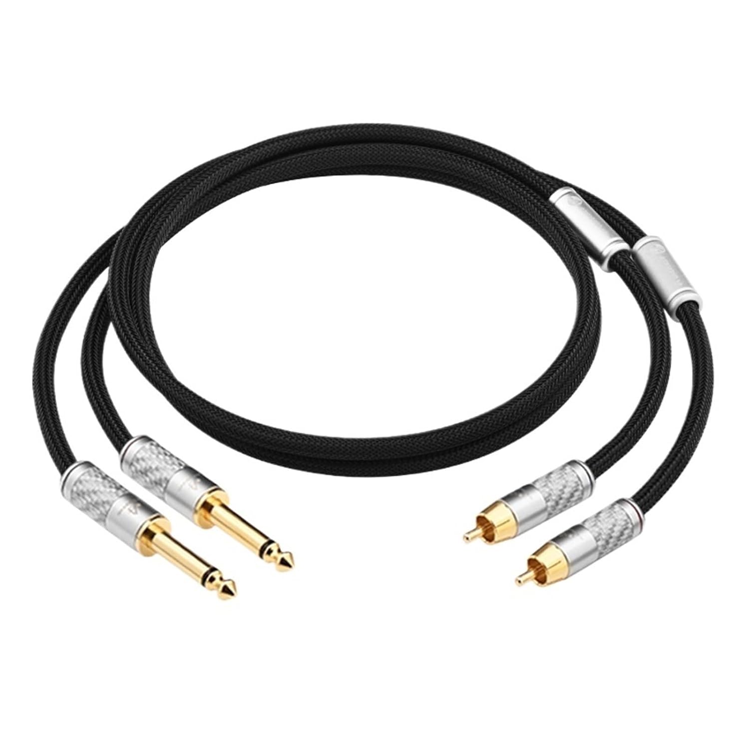 One Pair OCC Dual 6.5mm to 2RCA Audio Cable for Amplifier CD Gold-Plated Plug Dual 6.5 TS Jack to 2RCA Male Signal Cable(2m)