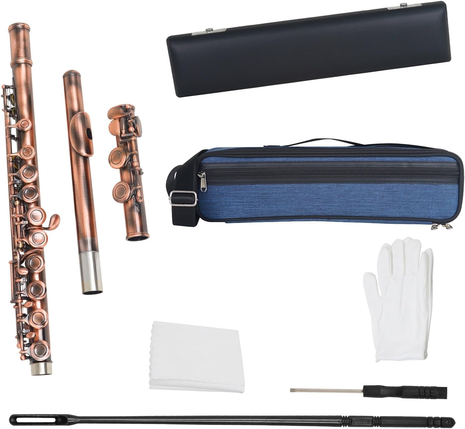 Flute 16 Hole C Key Flute Set Closed Hole C Flute Gloves Woodwind Accessories for Music Lovers Flutes Musical Instruments (Color : 02)