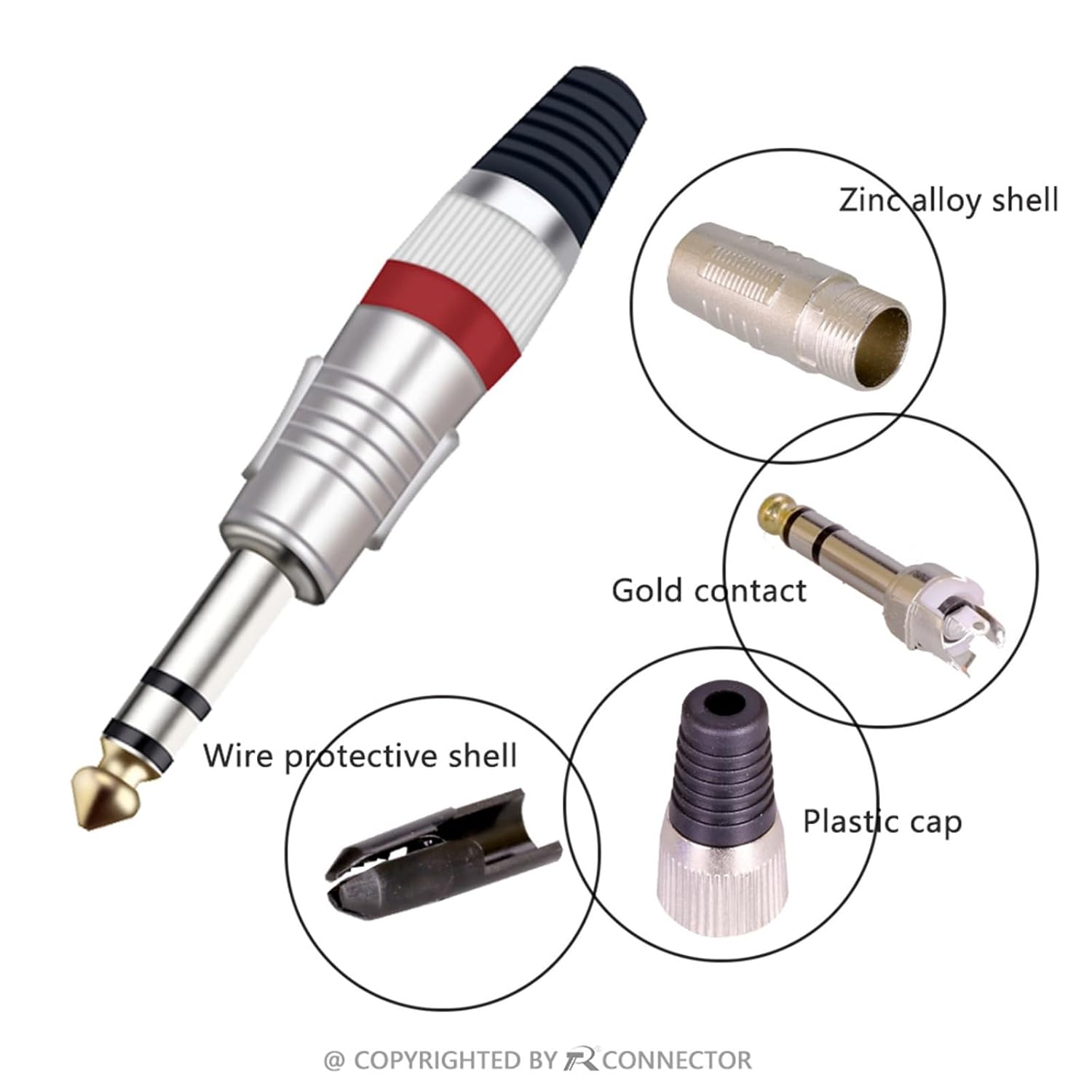 100Pcs 6.35mm Mono/Stereo Plug Microphone Mic Assembly Wire Connectors Core 1/4