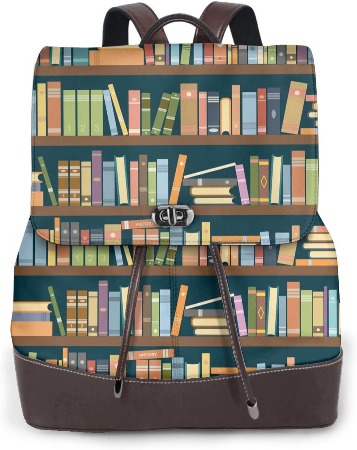 Bookshelves Full of Books for Womens Backpack Purse Microfiber PU Anti-theft Large Fashion Designer Travel Bag Ladies Shoulder Bags