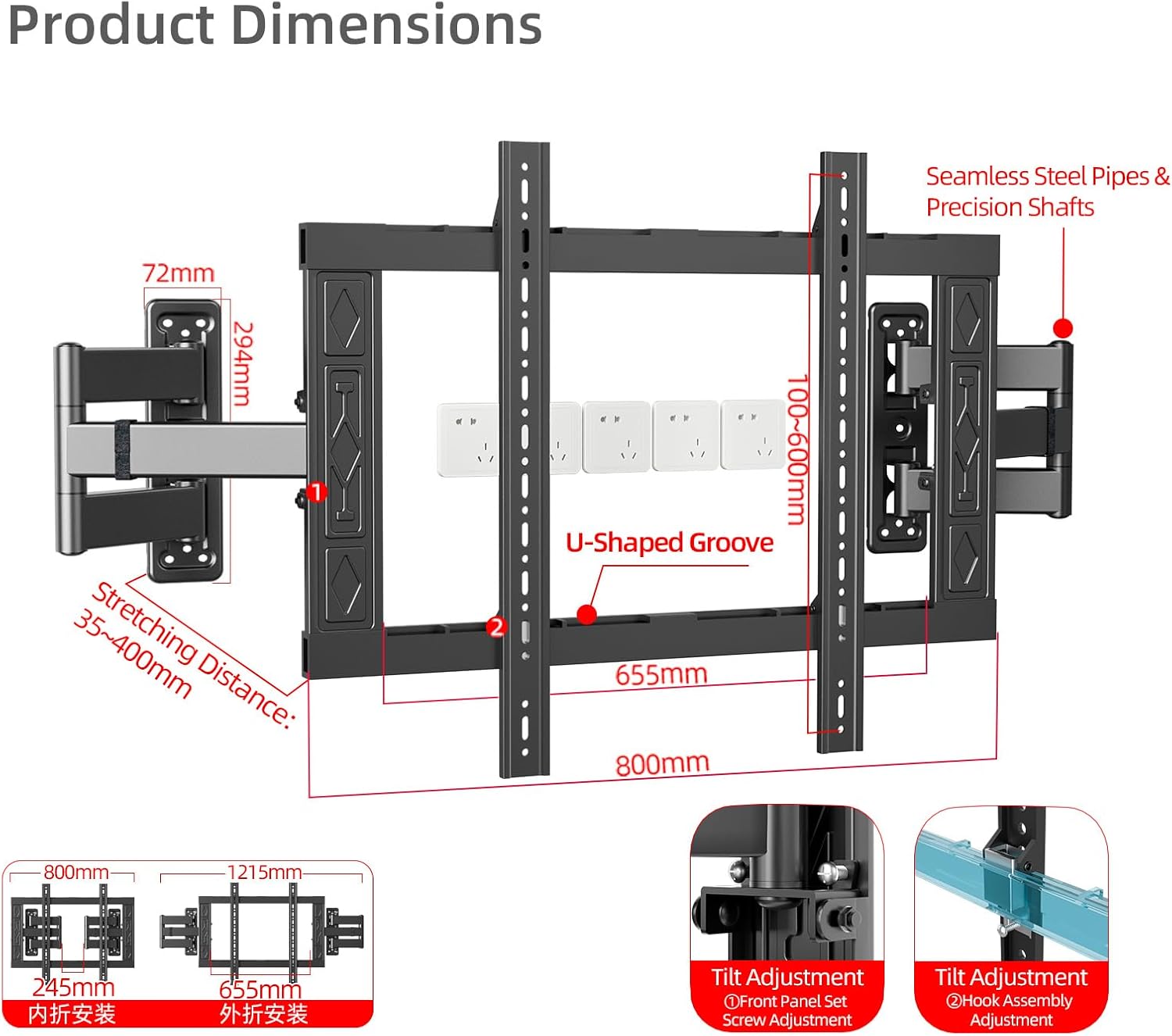 Corner Full Motion TV Wall Mount for 50-80 Inch TVs,Heavy Duty 176lbs Steel,Ultra Slim Dual Articulating Arms,Smooth Tilt Swivel Extension,U-Groove-toInstall,Max VESA 600x600mm,XL-DY694