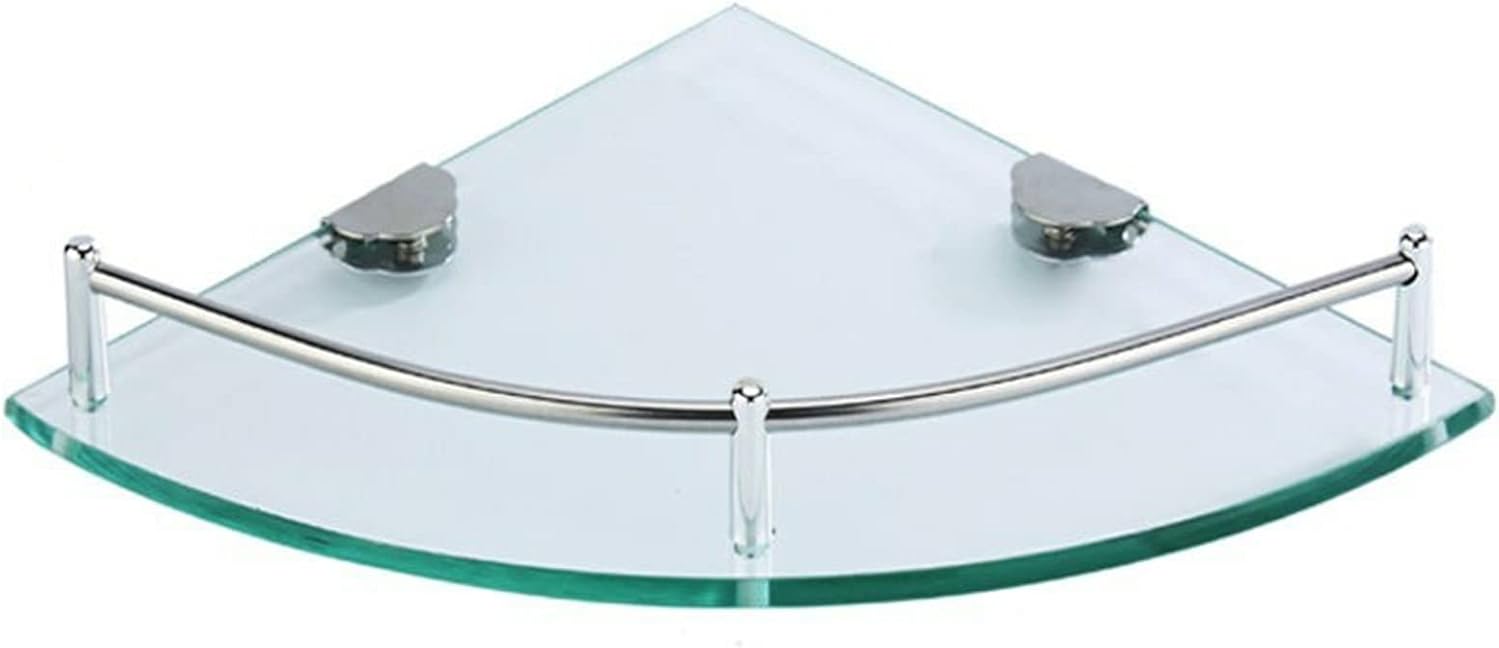 Bathroom Shelves Glass Bathroom Shelves 1 Tier Storage Organizer Wall Mount Shower Corner Shelf with 304 Stainless Steel Rail Brushed Finish Bathroom Furniture,19.5Cm