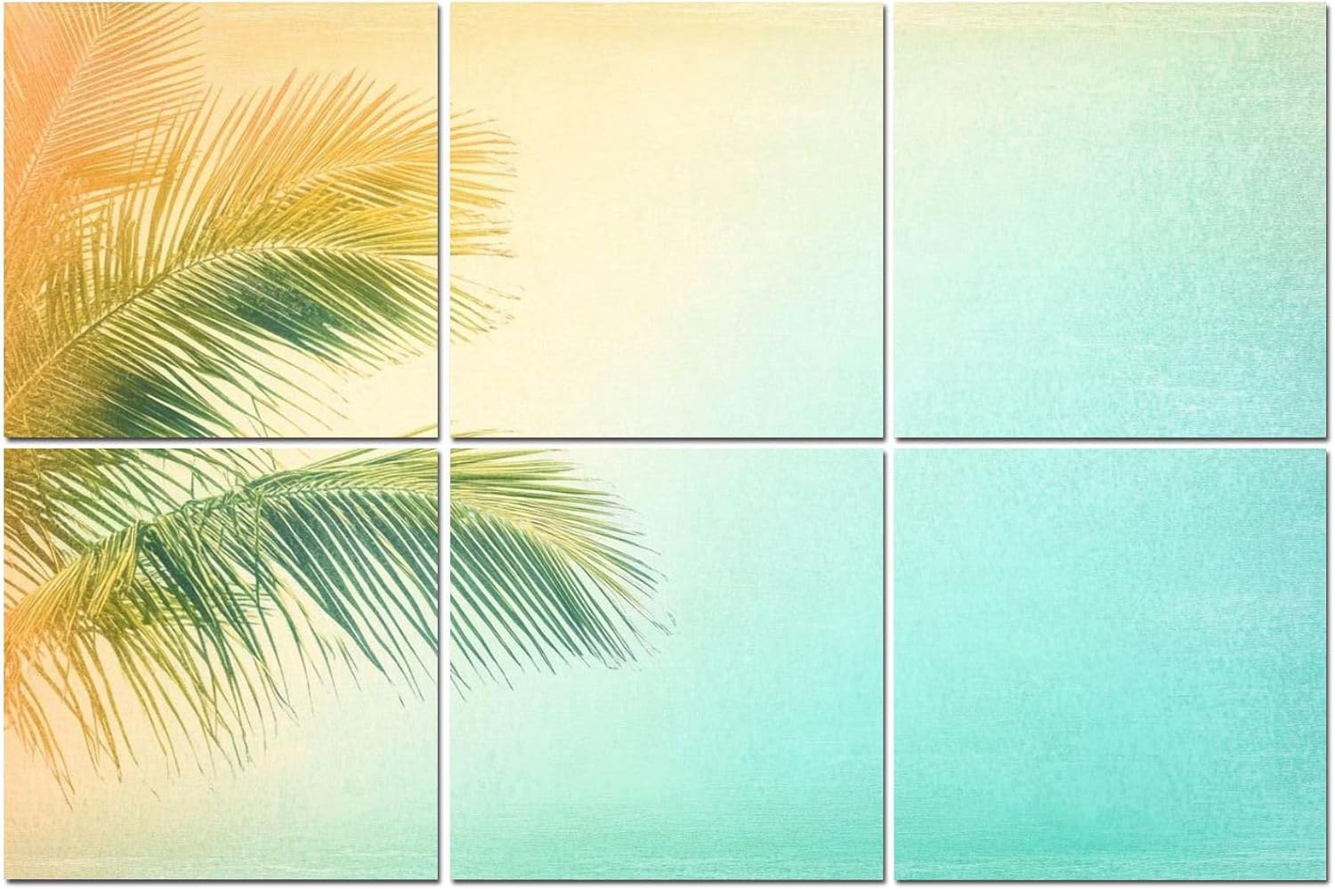 6 Pack Art Acoustic Panels Palm Leaf Tree Sunlight Clear Sky Grunge Abstract Orange Yellow Teal Sound Absorbing Panel 48