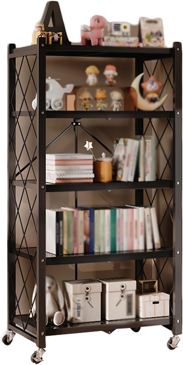 2/3/4/5 Cube Wooden Bookshelf, Easy Mobile Bookshelf, Multi-Layer Home Desk Side with Wheels, for Reading Corner,Living Room (Black,White)(Black,5tier) (Black 5tier)