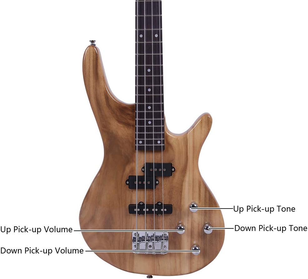 4-String Electric Bass Guitar Beginner Kit, Full-Size Electric Bass for Learners and Adults, Comes with Cable and Wrench, Maple Neck and Rosewood Fingerboard, Right-Handed (Burlywood)