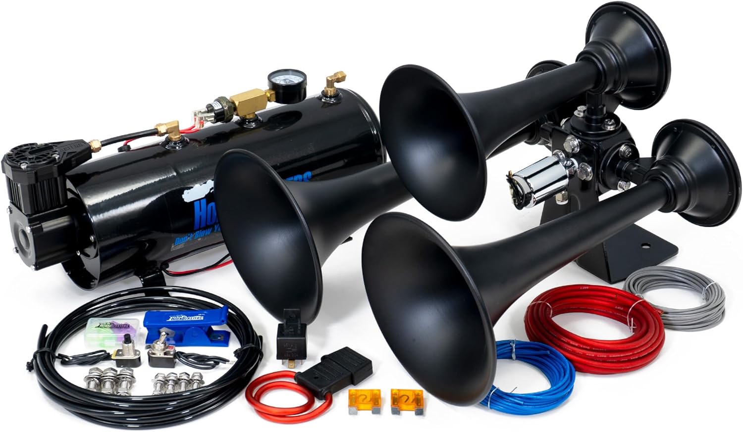 HornBlasters Rhino Air Horn Kit - 3 Trumpets - Huge Sound
