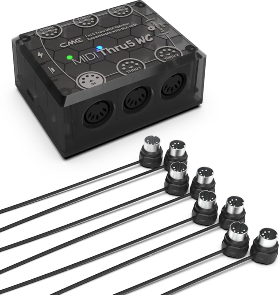 CME MIDI Thru5 WC + 4-Pack 3FT MIDI Cables - 1-in-5-out MIDI Thru box with 4 3FT 5-pin DIN MIDI cables for compact spaces