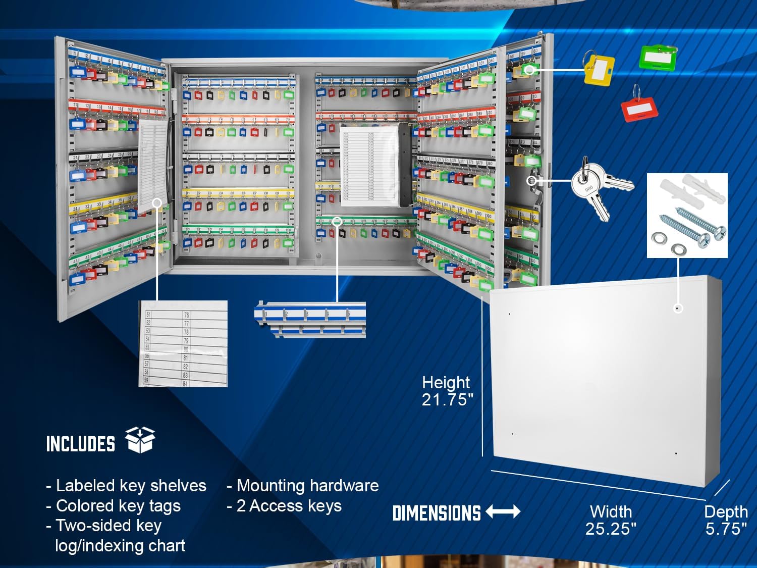 Barska 400 Position Key Cabinet with Adjustable Numbered Hooks – Wall Mount Steel Key Organizer Safe with Index Log, Key Tags & Lockable Door for Office or Business Use