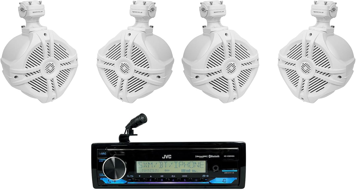 Audiosavings Bundle: JVC KD-X38MBS 1-Din Car/Marine/UTV/Motorcycle Stereo Receiver w/Bluetooth/USB Bundle with (2) Pair Rockville RWB70W 6.5