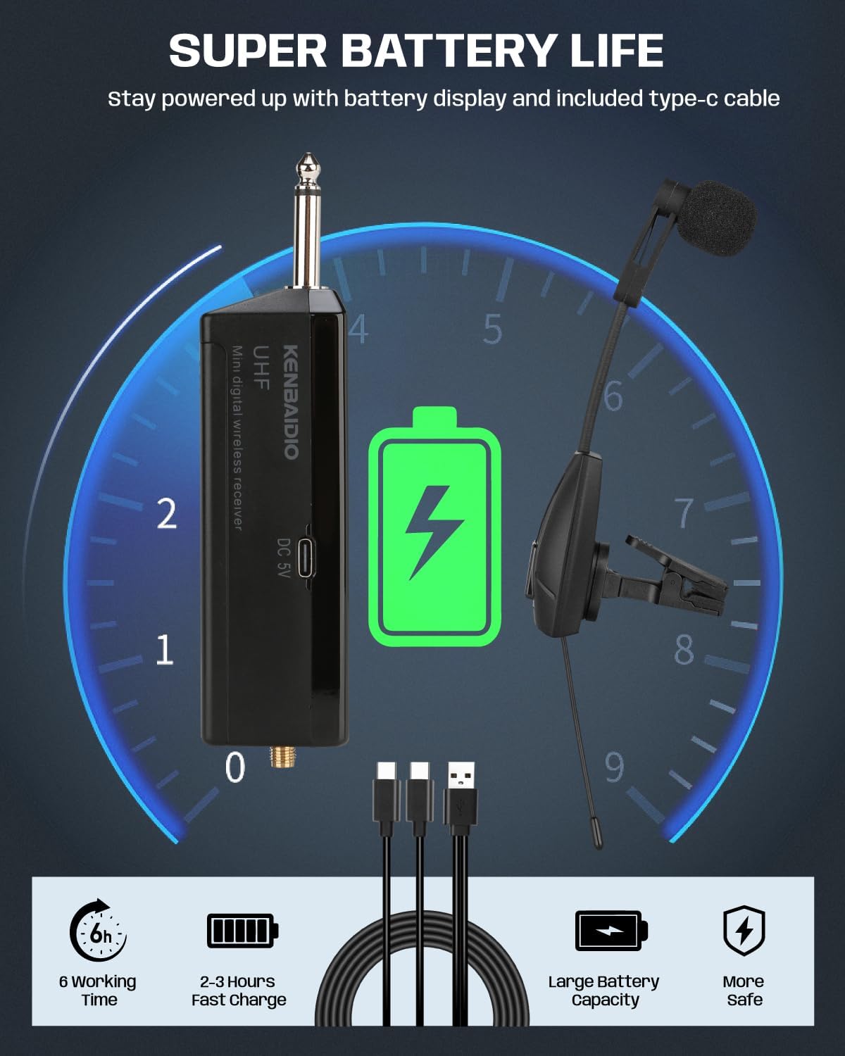 Saxophone Microphone, UHF Rechargeable Wireless Instruments Microphone System with Transmitter and Receiver 196ft Range, Clip on Condenser Mic for Trumpet, Trombone, Saxofon, Most Brass Instruments