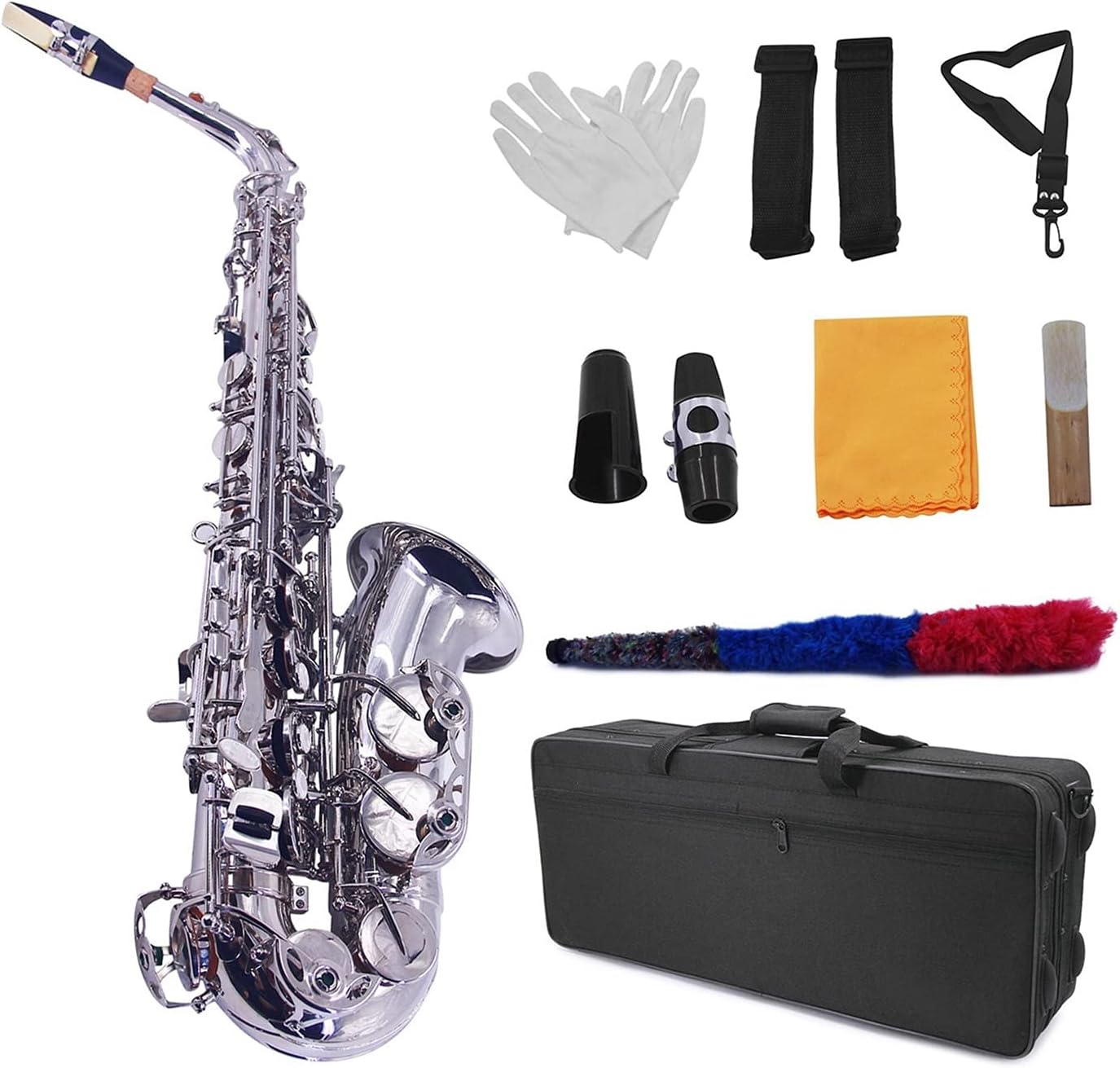 EB Alto Saxophone Sax Brass Plated Nickle 802 Key Type Instrument with Carrying Case Reed Student Saxophone