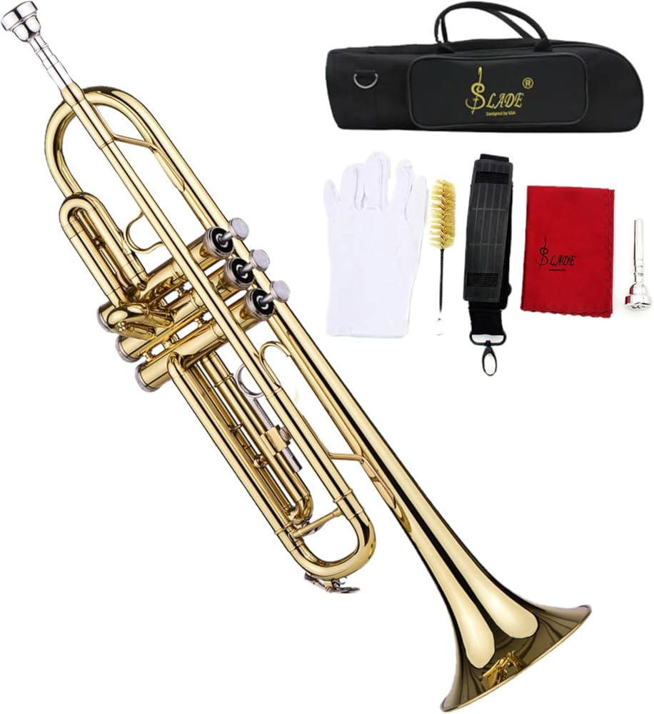Trumpet Bb B Flat Brass Trompetas Instrumento with Mouthpiece Gloves for Standard Student Beginner and Teacher