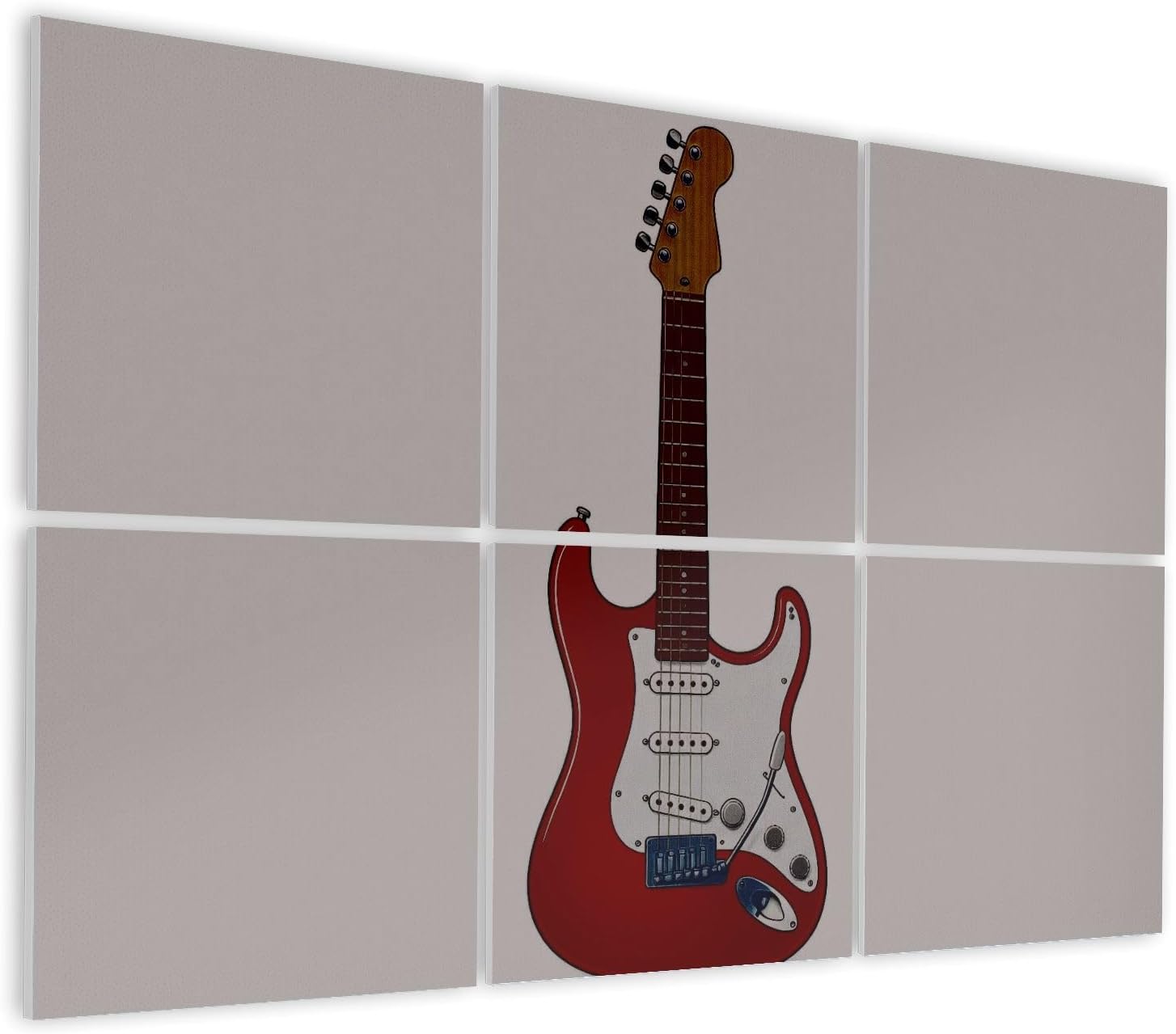 6 Pack Art Acoustic Panels Self Adhesive Red Electric Guitar Classic Design White Pickguard Decorative Soundproof Wall Panels Sound Absorbing Panel 48
