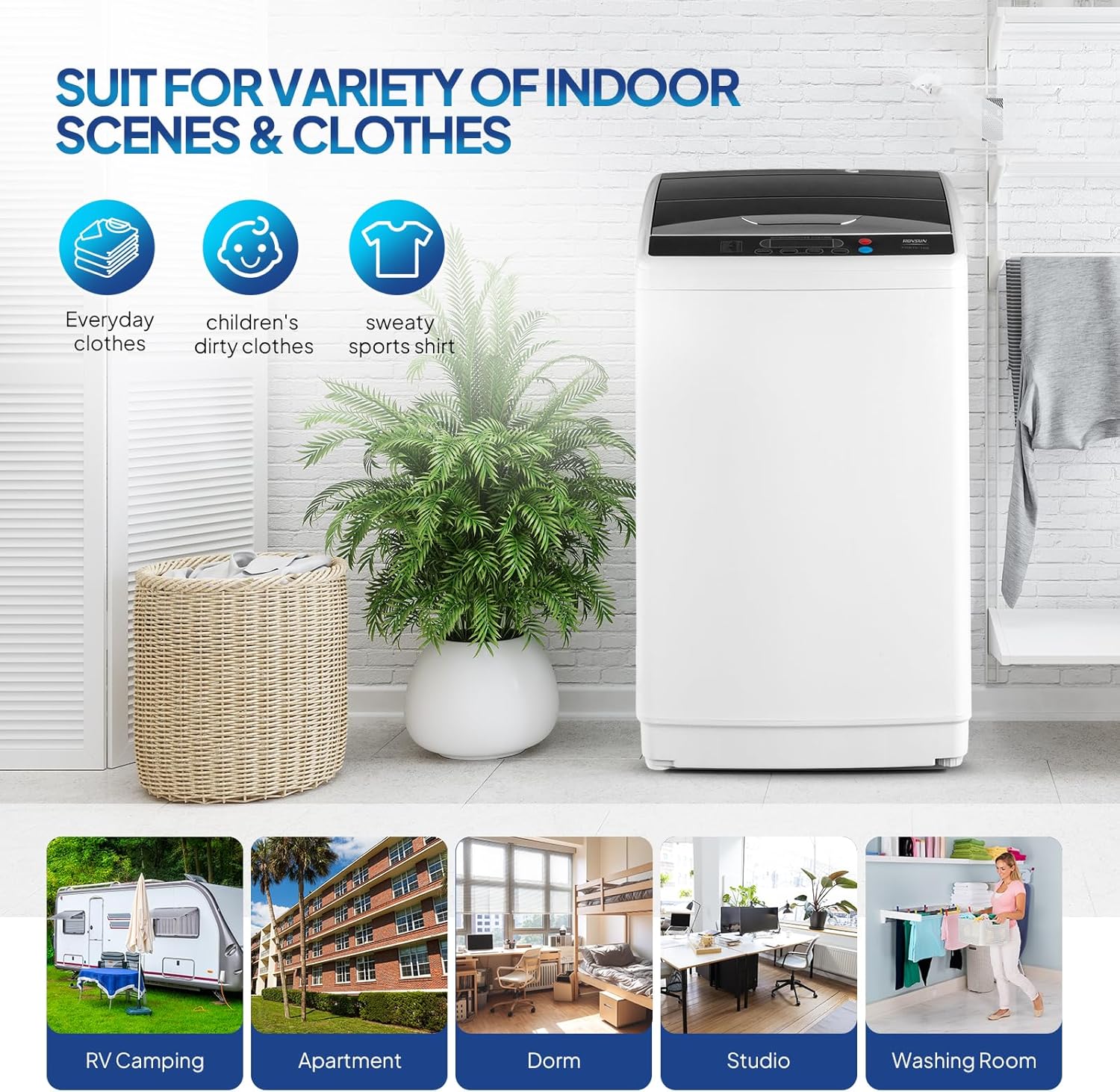 ROVSUN 25LBS Portable Washing Machine, Full-Automatic Electric Laundry Machine with Stainless Steel Drum, Compact Washer and Spin Dryer Combo with Drain Pump for Home, Apartment