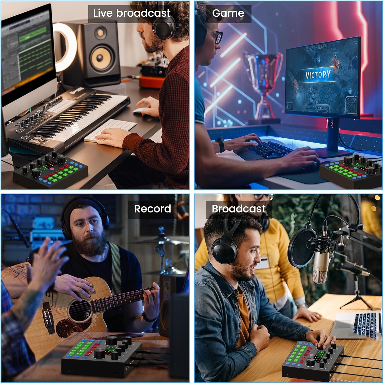 Podcast Equipment Bundle for 2, Audio Interface with Voice Changer Condenser Microphones for Gamer, All-in-One Audio Mixer Perfect for Live Streaming, Singing, YouTube, Gaming