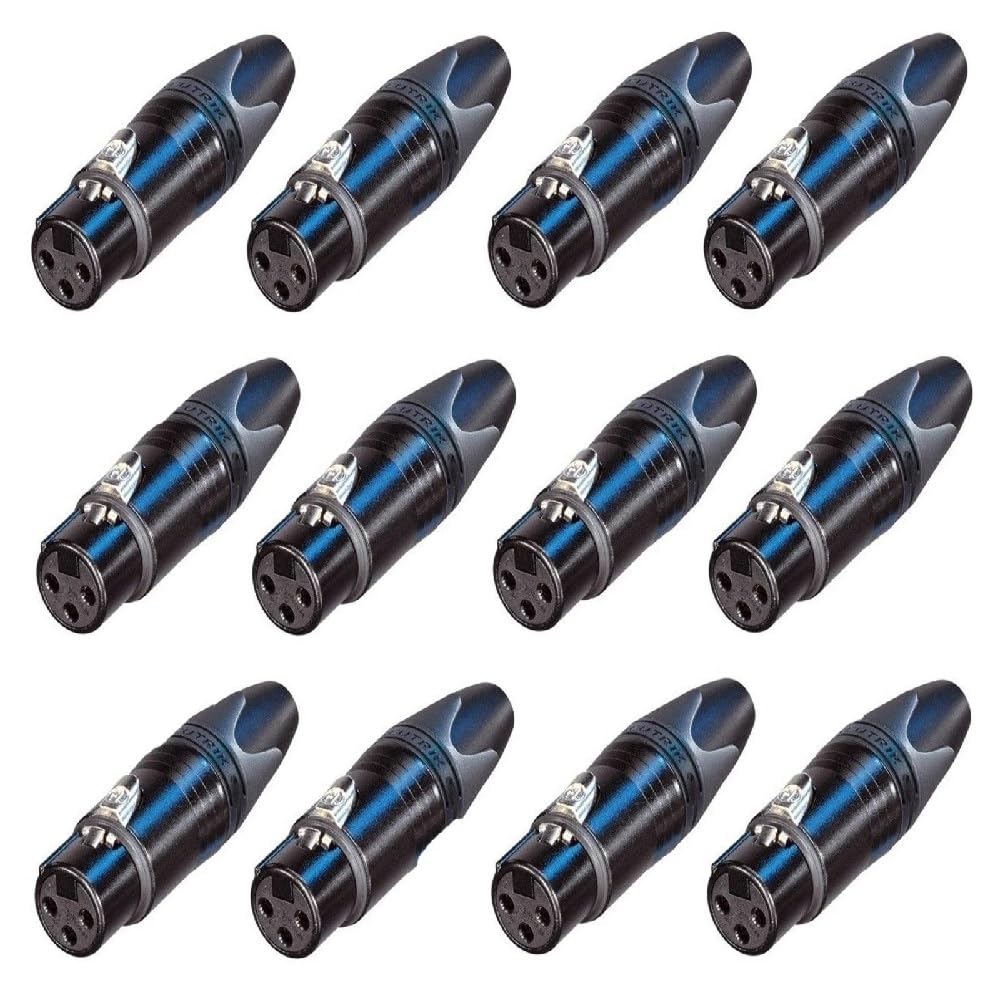 (12 Pack) NEUTRIK NC3FXX-B 3-Pin XLR Female Cable Mt Connector Black w/Gold Pins