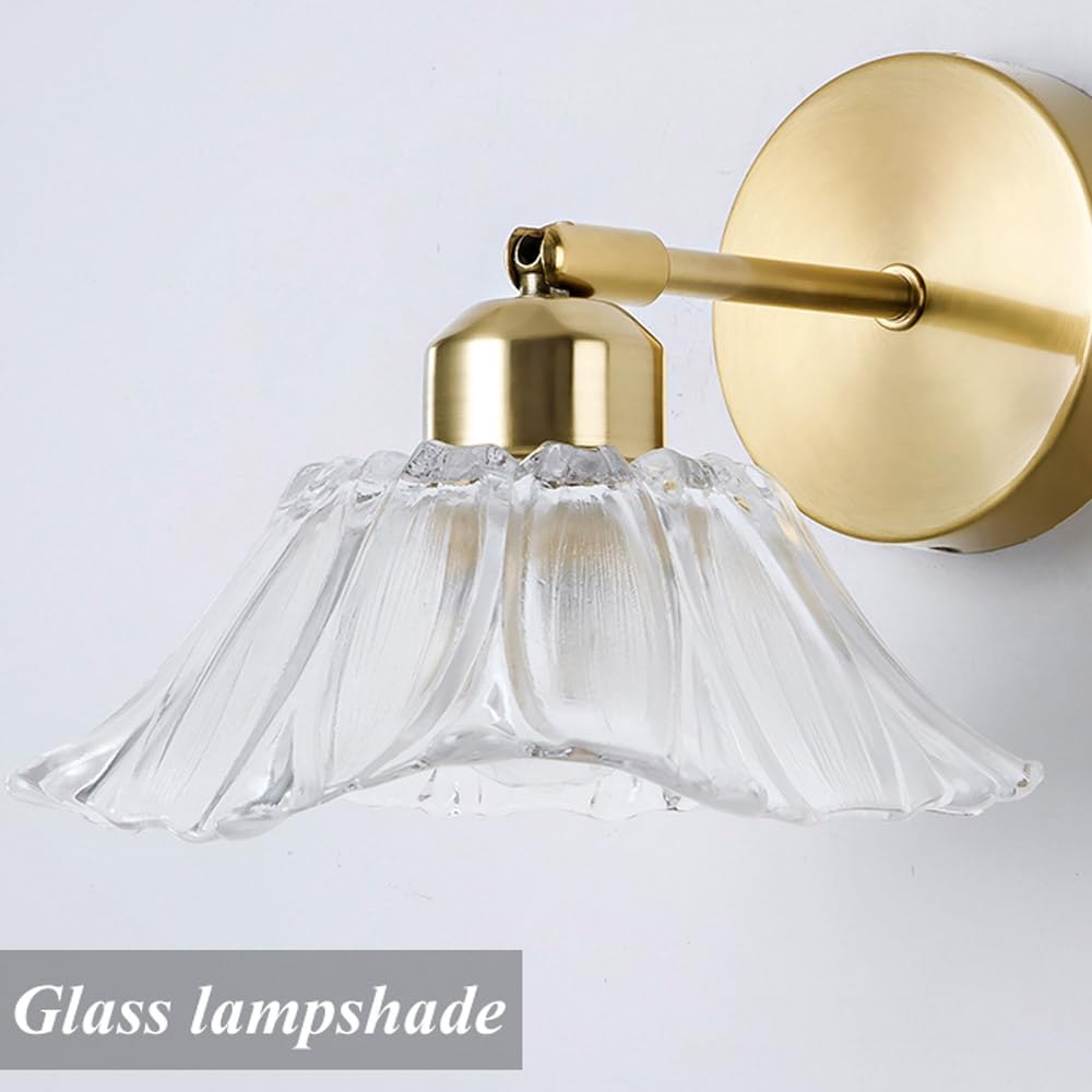 Vintage Wall Sconce Lighting, Indoor Wall Mount Lamp with Clear Glass Shade, 240° Adjustable Gold Wall Light Fixture Bedroom Decor Lamp for Bedside Living Room Corridor Stairs Dining Room