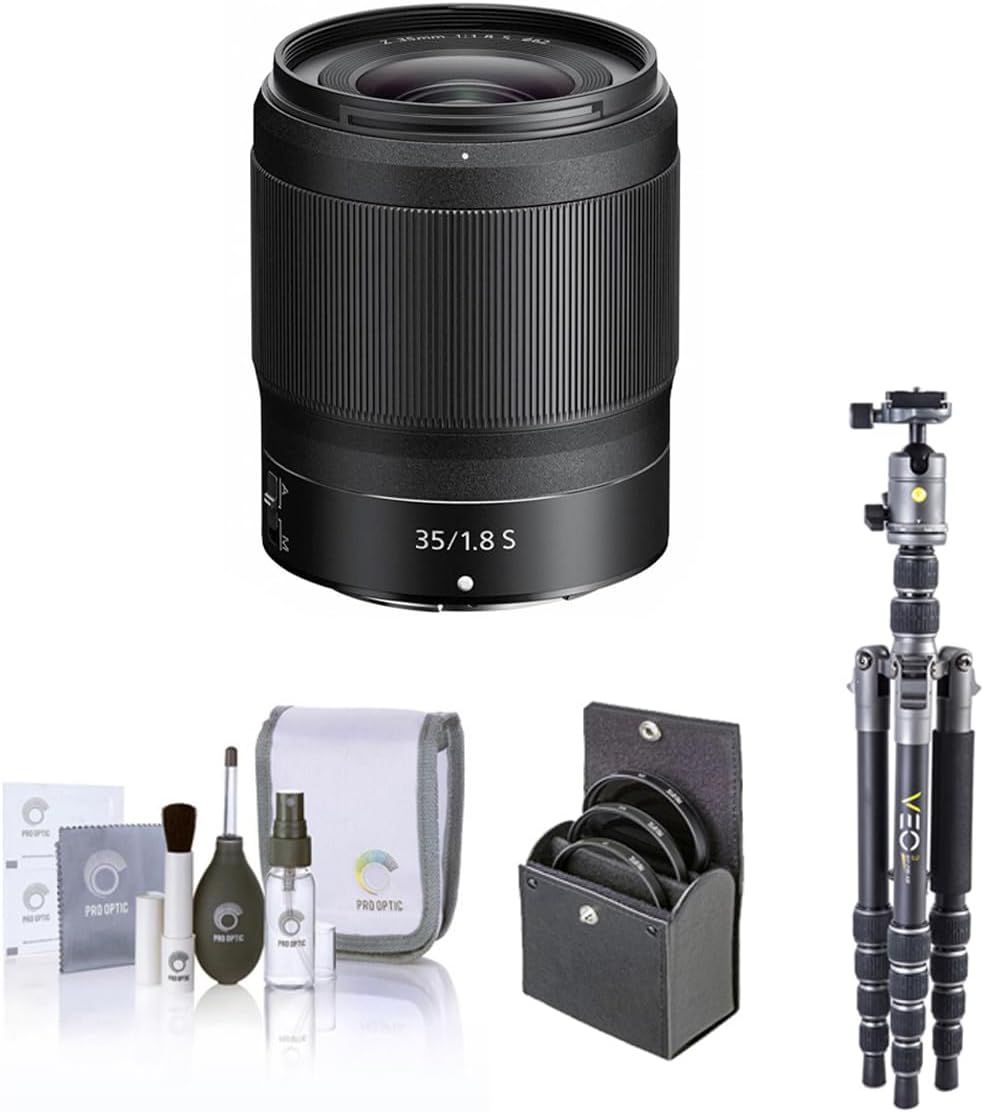 Nikon NIKKOR Z 35mm f/1.8 S Lens, Bundle with Vanguard VEO 3 GO 235AB 23mm 5-Section Aluminum Travel Tripod with T-50 Ball Head, 62mm Filter Kit, Cleaning Kit