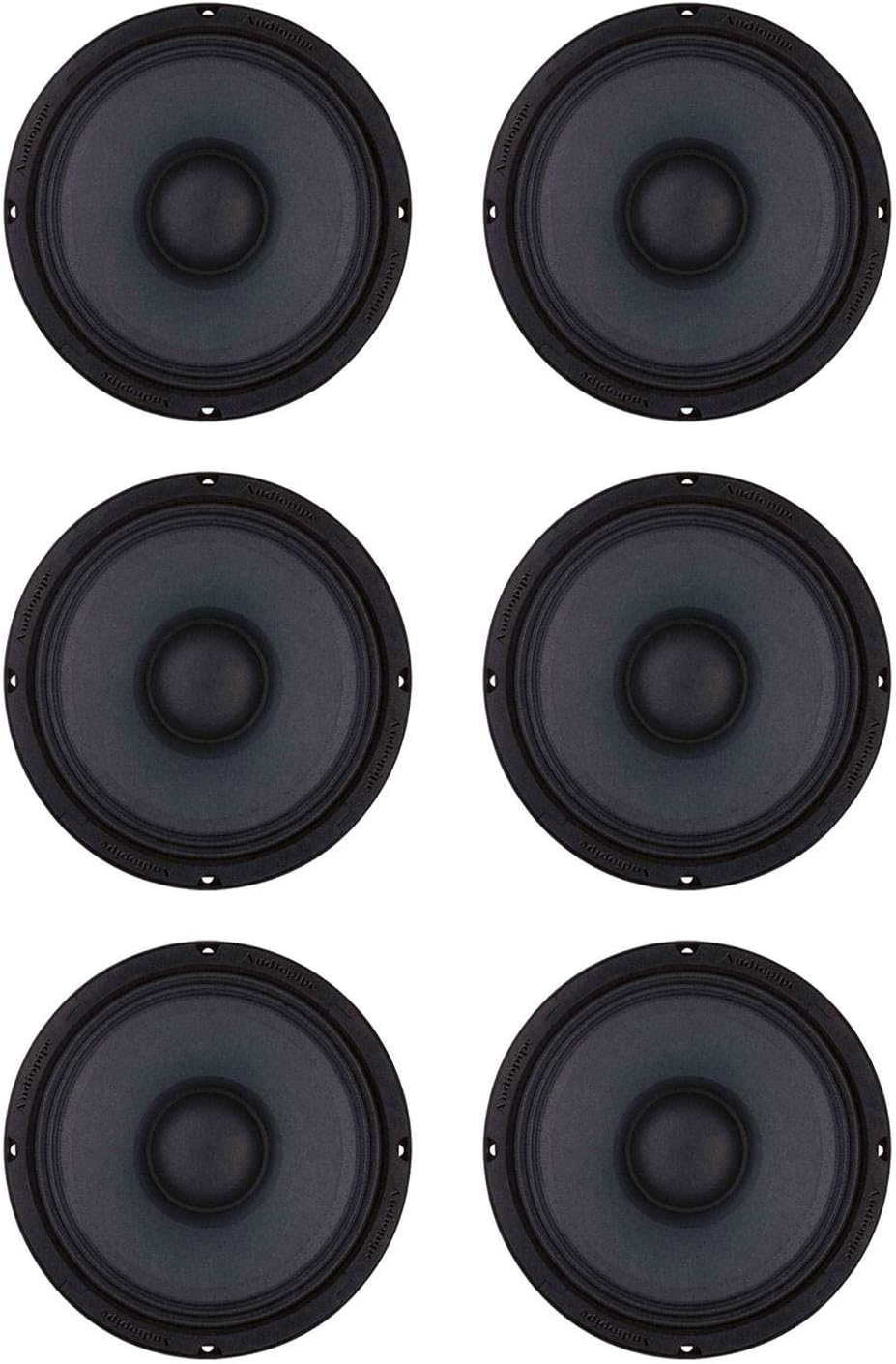 Audiopipe APMB-8B 8 Inch 500 Watt 8 Ohm Low/Mid Bass Frequency Car Audio Loudspeaker with 2 Inch TIL Voice Coil (6 Pack)