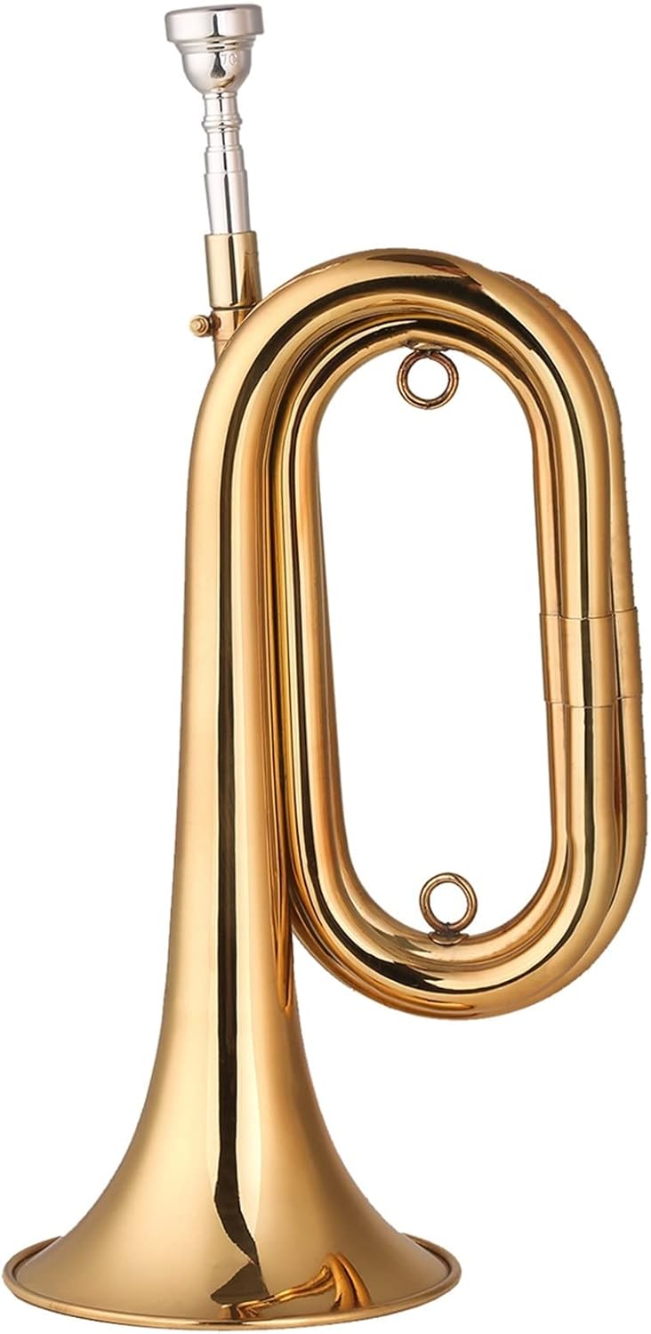 KESHUO Brass Bugle Call Gold-Plated Trumpet Cavalry Horn & Mouthpiece Bag Musical Instrument for School Band Military Orchestra Trumpets
