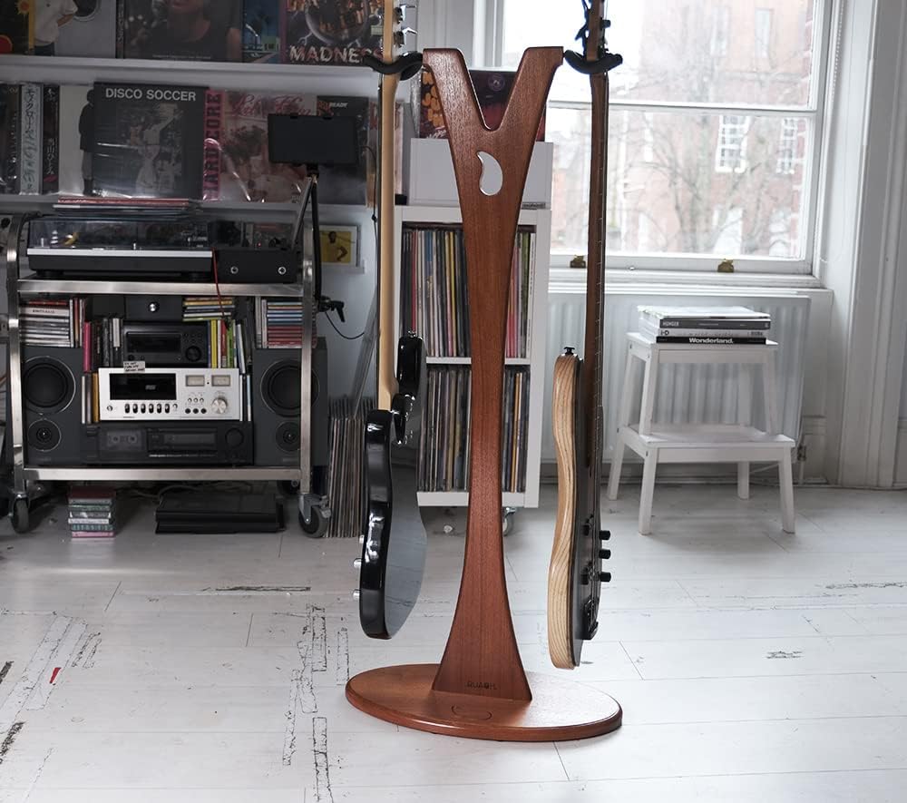 Ruach GS-2 Dual Bass, Acoustic and Electric Wooden Guitar Stand - Mahogany