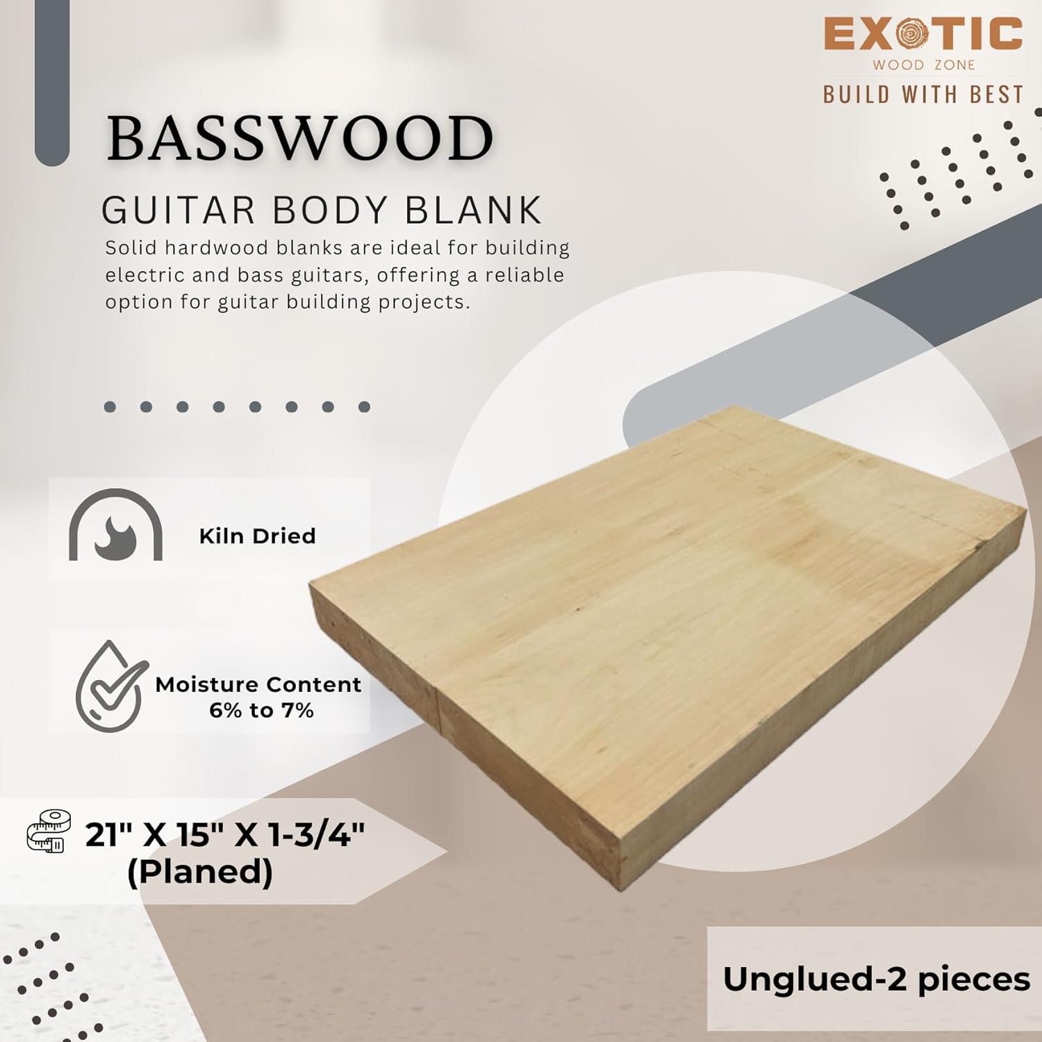 Exotic Wood Zone | Basswood Electric/Bass Musical Guitar Body Blanks | Luither Tonewood Suppliers | 21
