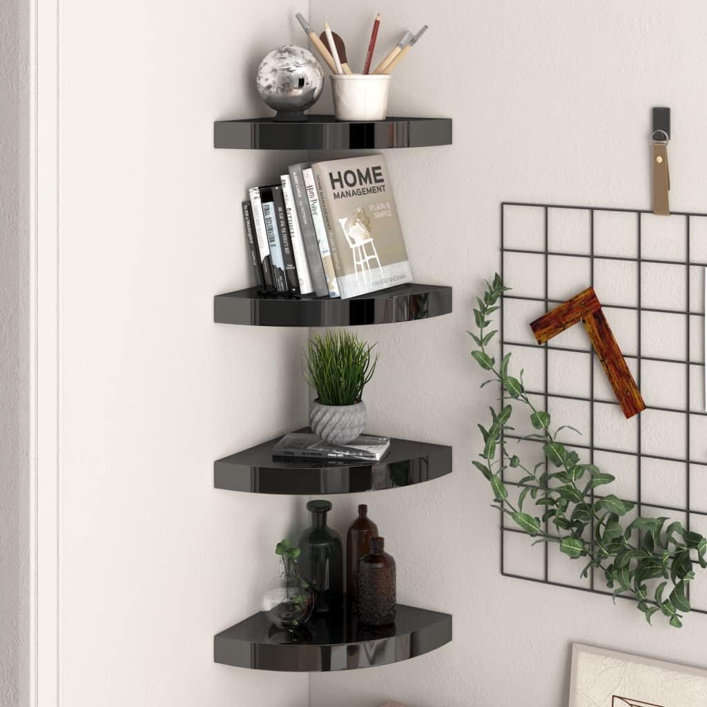Corner Shelf,Floating Shelves for Wall,Easy-to-Assemble Wall Mount Corner Shelves for Bedrooms and Living Rooms Floating Corner Shelves 4 pcs High Gloss Black 9.8