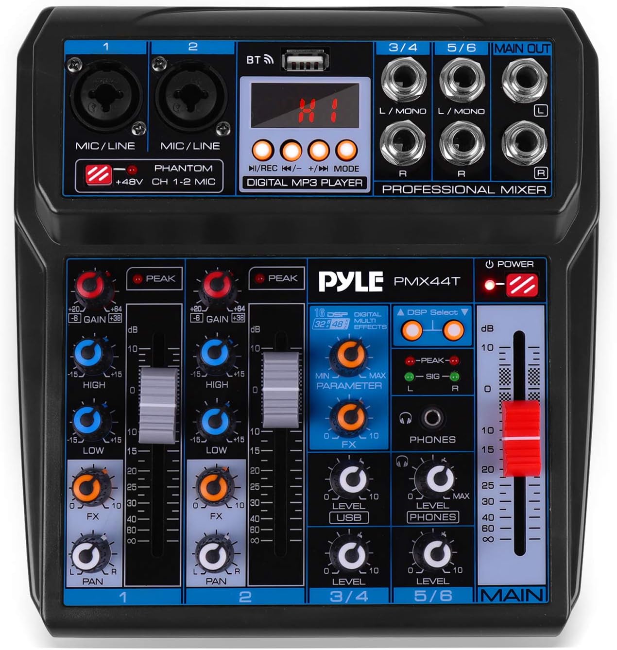 Pyle Professional Wireless DJ Audio Mixer - 6-Channel Bluetooth Compatible DJ Controller Sound Mixer w/DSP Effects, USB Audio Interface, Dual RCA In, XLR/1/4