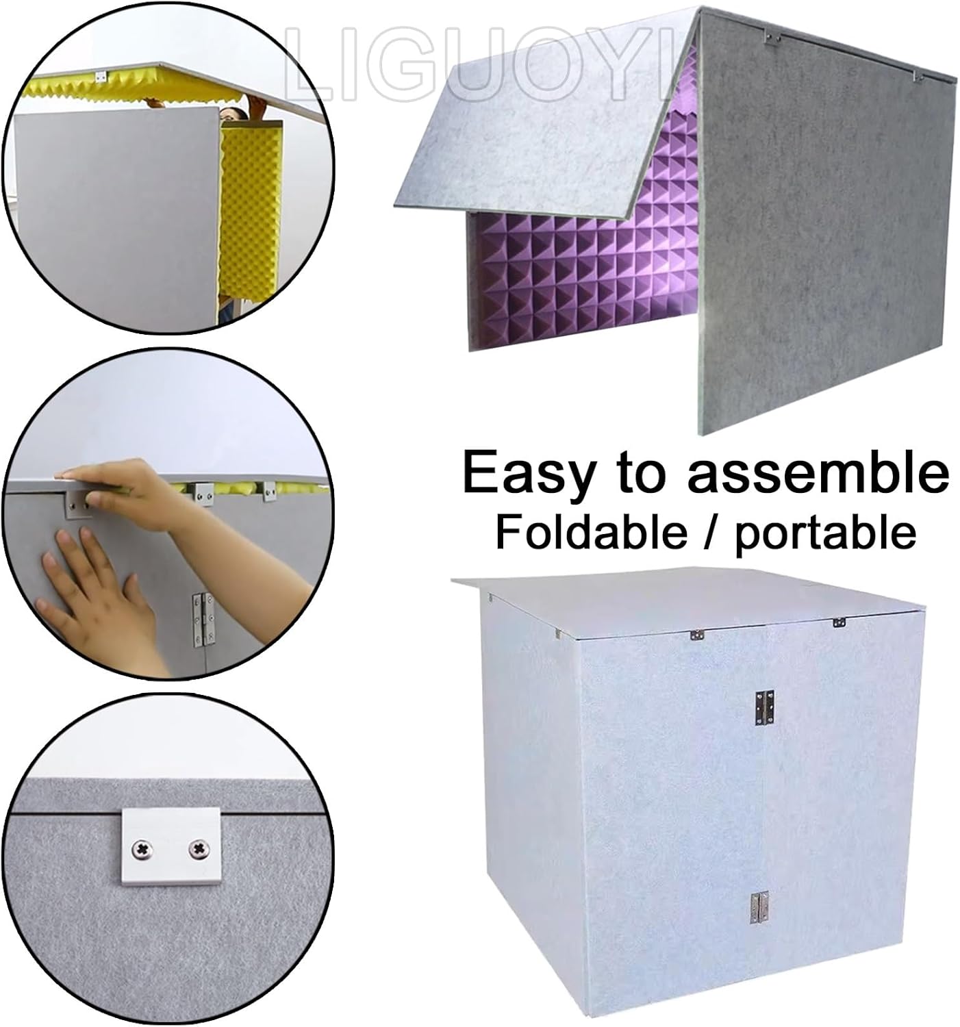 LIGUOYI Desktop Soundproof Booth Portable Vocal Booth Noise Absorbing/Barrier Foam Panels, Foldable Noise Absorbing Panel Desktop Recording Acoustical Treatments Für Tonaufnahmen, Podcasts(Yellow)
