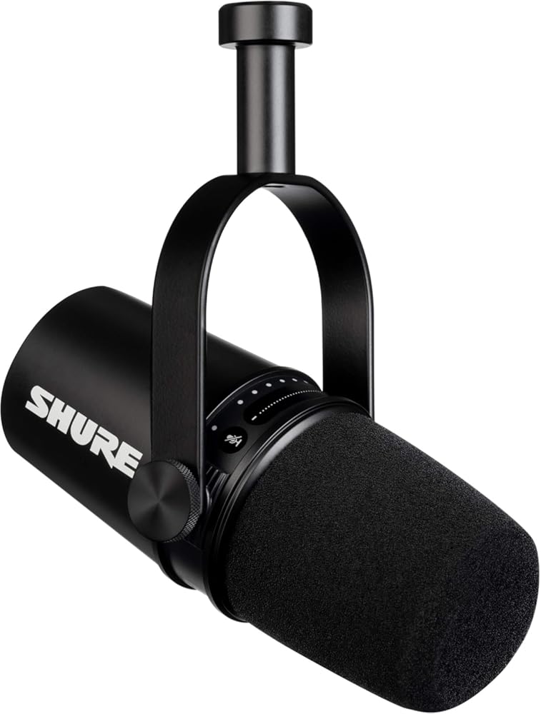 Shure MV7 USB Podcast Microphone for Podcasting, Recording, Live Streaming & Gaming, Built-in Headphone Output, All Metal USB/XLR Dynamic Mic, Voice-Isolating Technology, TeamSpeak Certified - Black