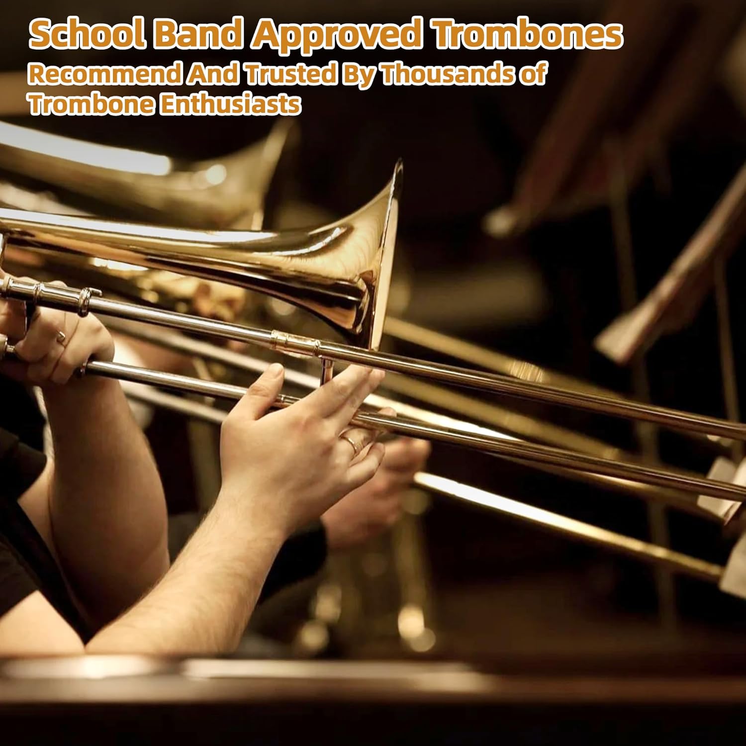 Bb Tenor Slide Trombone for Students Beginners, B Flat Brass Plated Trombone Instrument with Hard Case Mouthpiece White Gloves and Cleaning Kit (Gold)