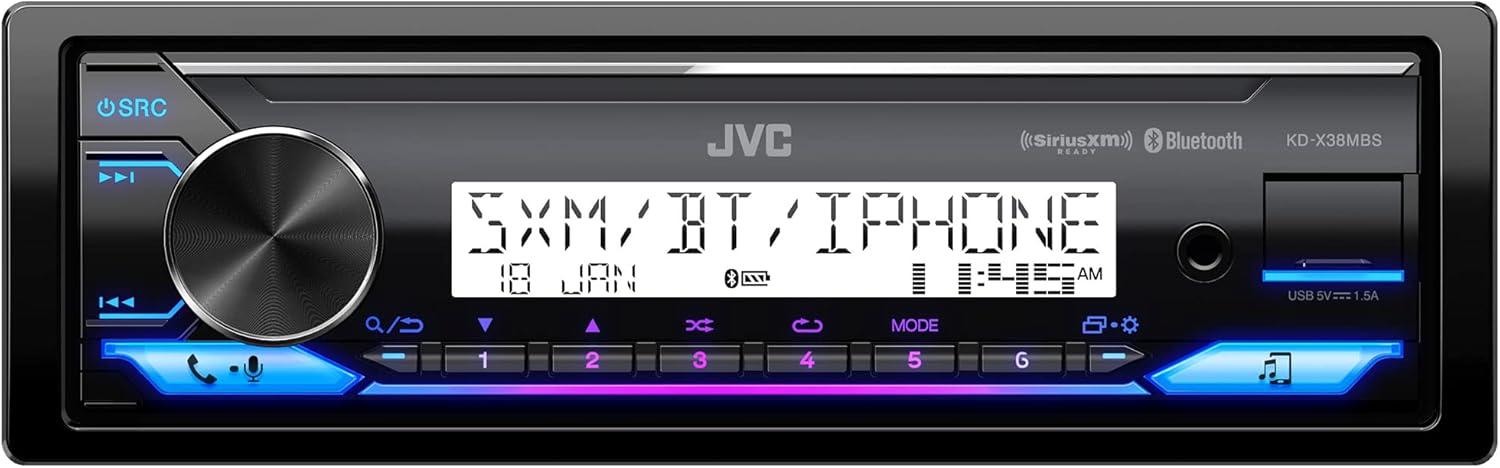 JVC KD-X38MBS Car & Marine Digital Media Receiver with Bluetooth, USB, SiriusXM Ready, Compatible with Amazon Alexa, Conformal Coated PCB