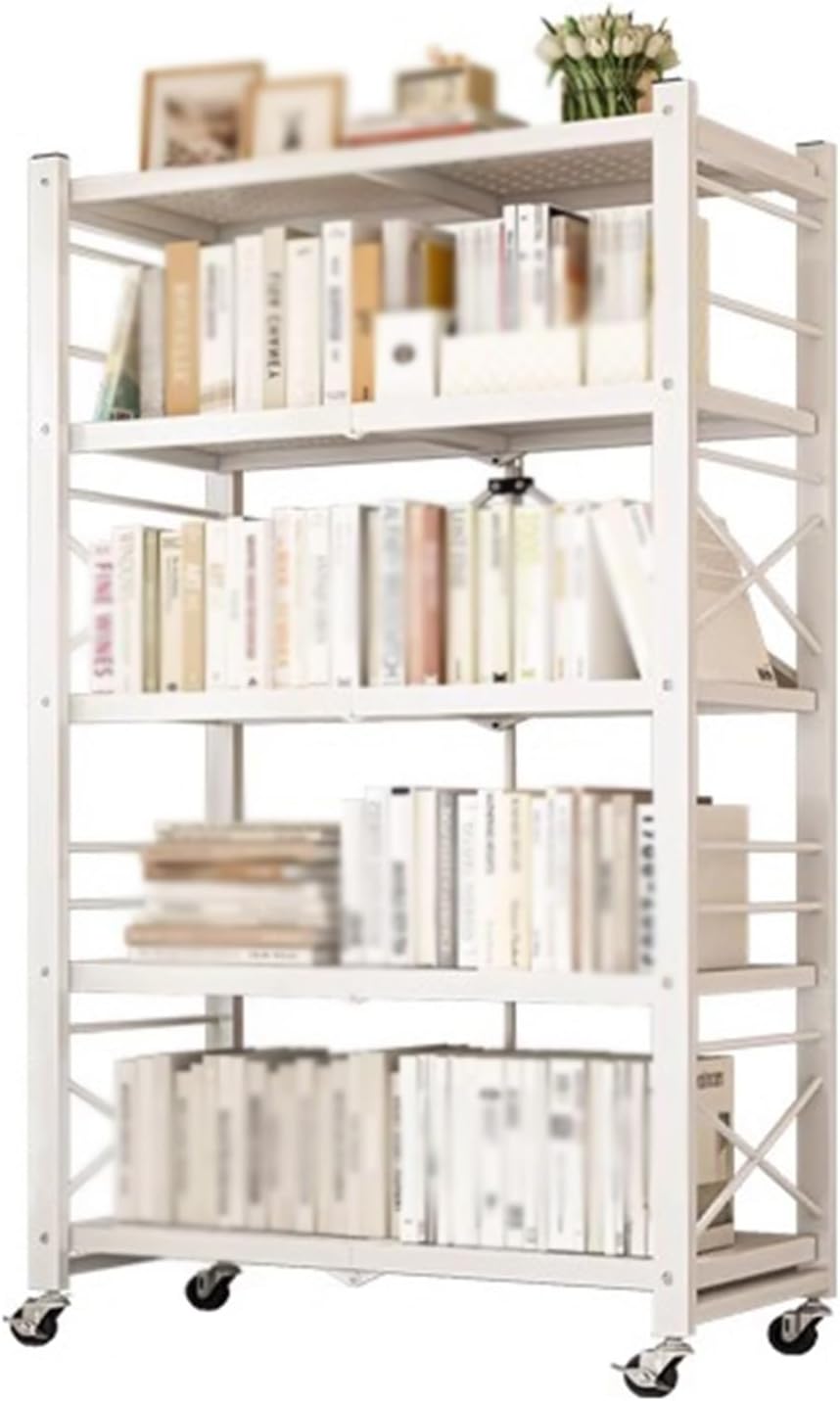 5 Cube Bookshelf, Foldable Simple Mobile Bookshelf, Multi-Layer Home Desk Side with Wheels, Suitable for Reading Corner, Living Room (Black, White)(Black,80 X 35 X 162cm) (White 80 X 35 X 162cm)