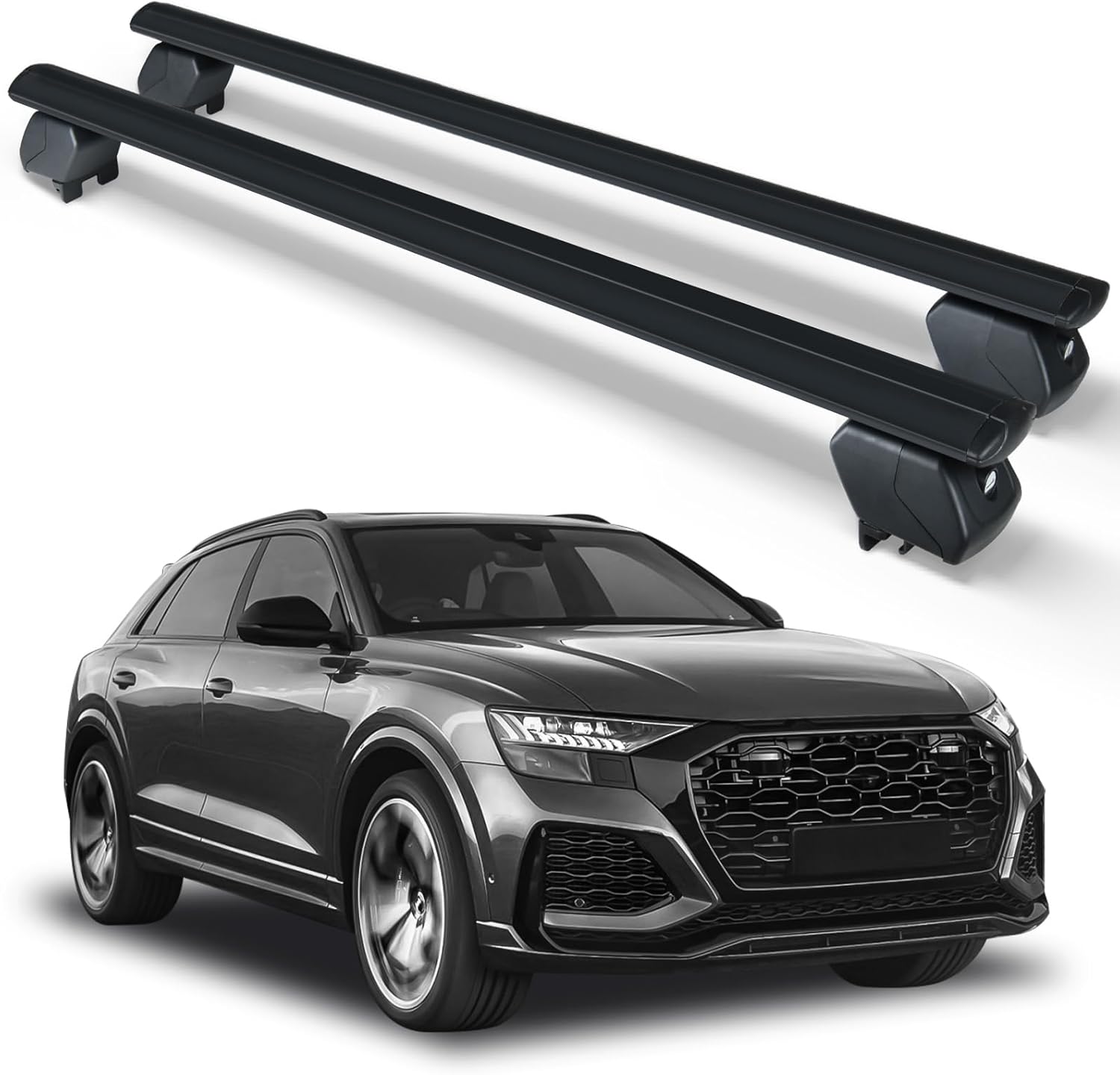Heavy Duty 300 LBS Roof Rack Cross Bars Compatible with 2019 2020 2021 2022 2023 2024 2025 Audi Q8 with Side Rails, Adjustable & Lockable Crossbars Cargo Carrier Rooftop Top Luggage Cars Suvs