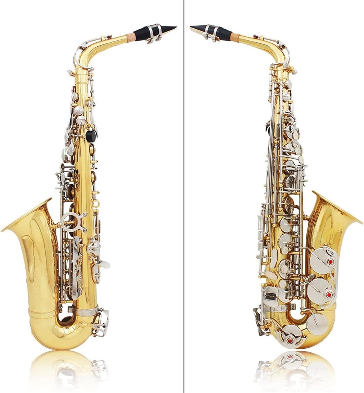 KESHUO Alto Saxophone Sax Glossy Brass Engraved EB E- Flat Natural White Shell Button Wind Instrument with Case Mute Gloves Brass Sax Beginners Kit