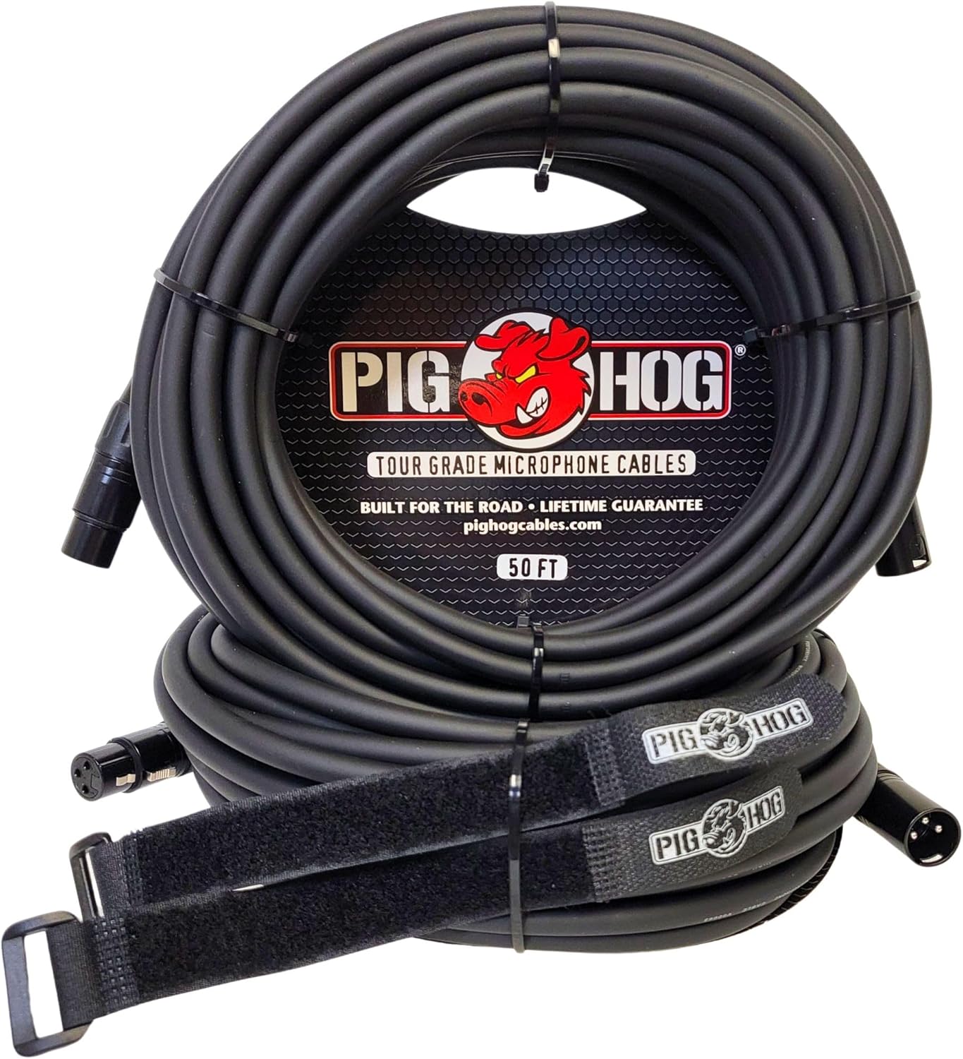 Pig Hog PHM50 50 Foot (2-pack) XLR Microphone cables w/ FREE EOS Supply Cable Straps