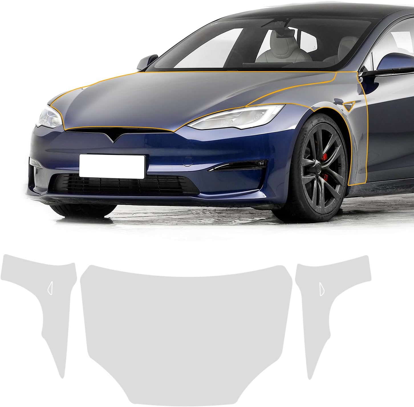 Clear Car Pre-Cut Paint Protective Film for Tesla Model S 2021-2025 Self Adhesive TPU Rainproof Waterproof HD Scratch Protector Exterior Accessories (Car Hood&Fender 3Pcs)