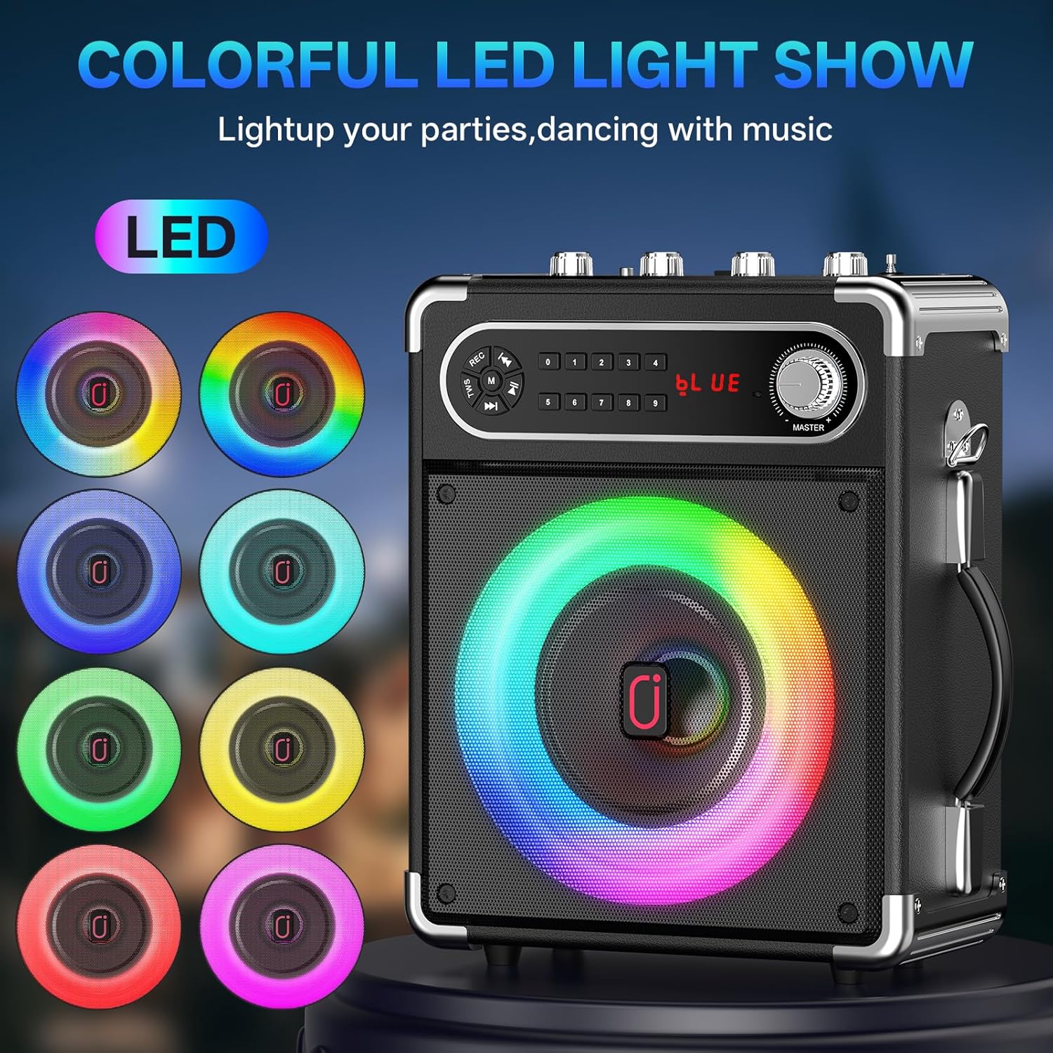 JYX Karaoke Machine, 2 Wireless Microphones, Portable Bluetooth 5.3 PA Speaker with Disco Lights, Smart TV Compatible, Upgraded Subwoofer, Bass Boost & Echo, TF/USB/AUX/FM, Home & Outdoor Party