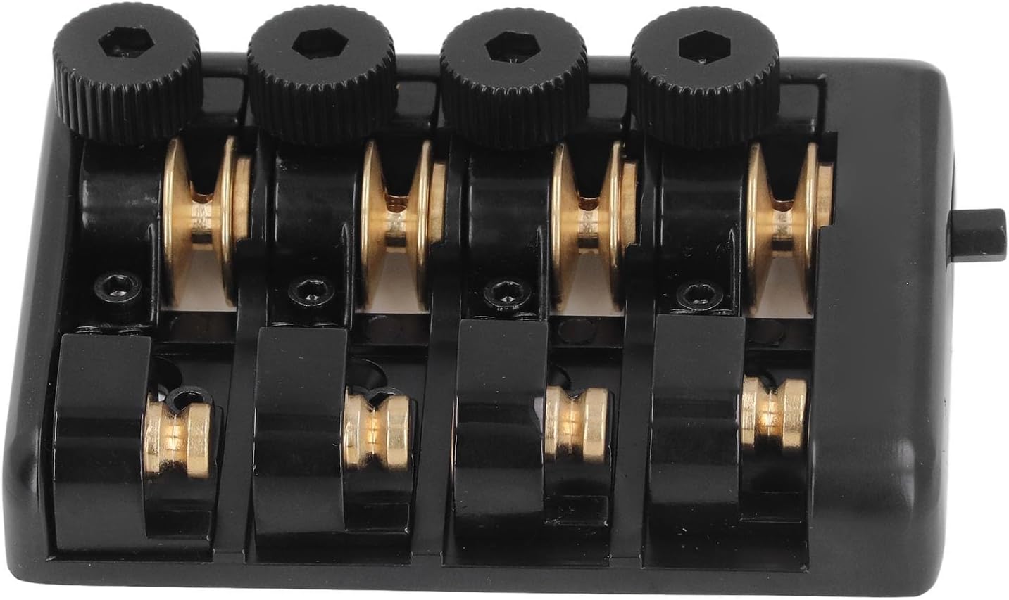 Bass Bridge Zinc Alloy 4 String Headless Electric Bass Bridge Replacement with String Lock (Black)