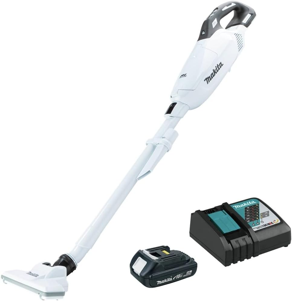 Makita XLC10R1W 18V LXT® Lithium-ion Compact Brushless Cordless 4 -Speed Vacuum Kit, w/Push Button and Dust Bag (2.0Ah)